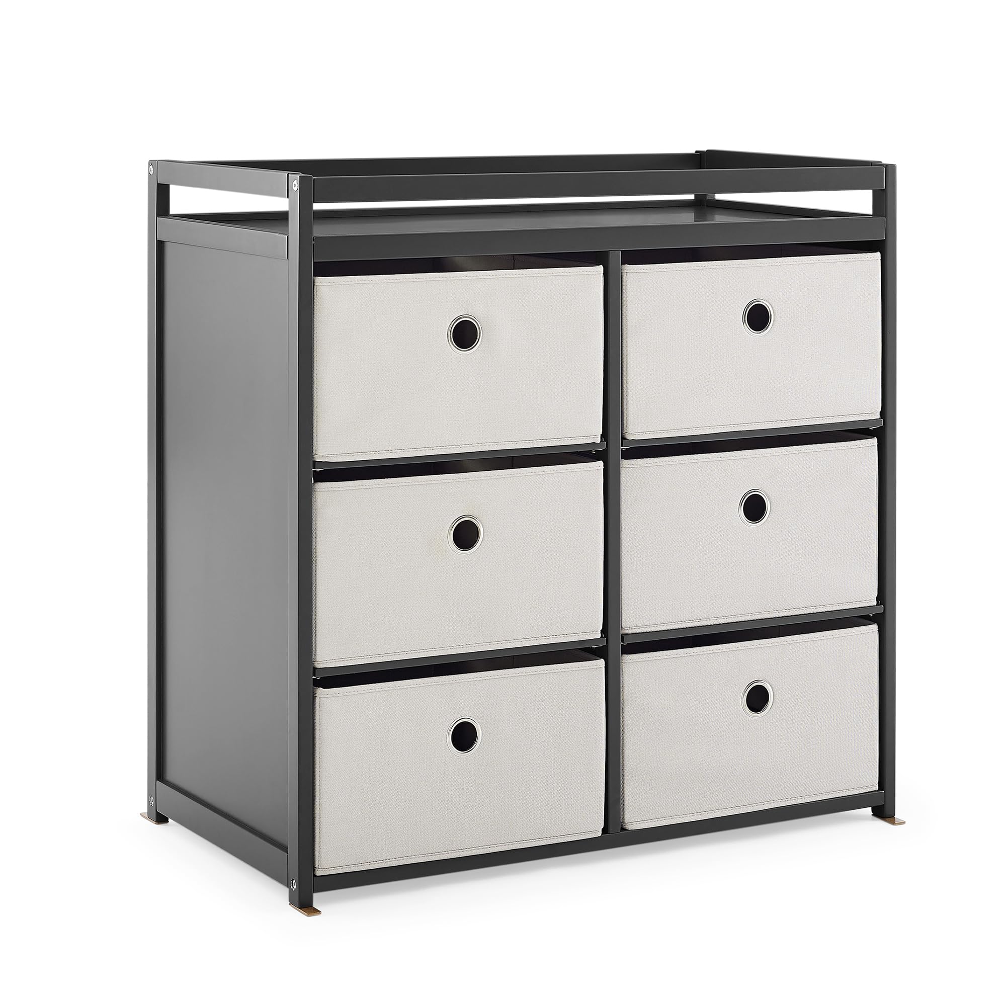 Changing Table with Fabric Storage Bins and Shelves