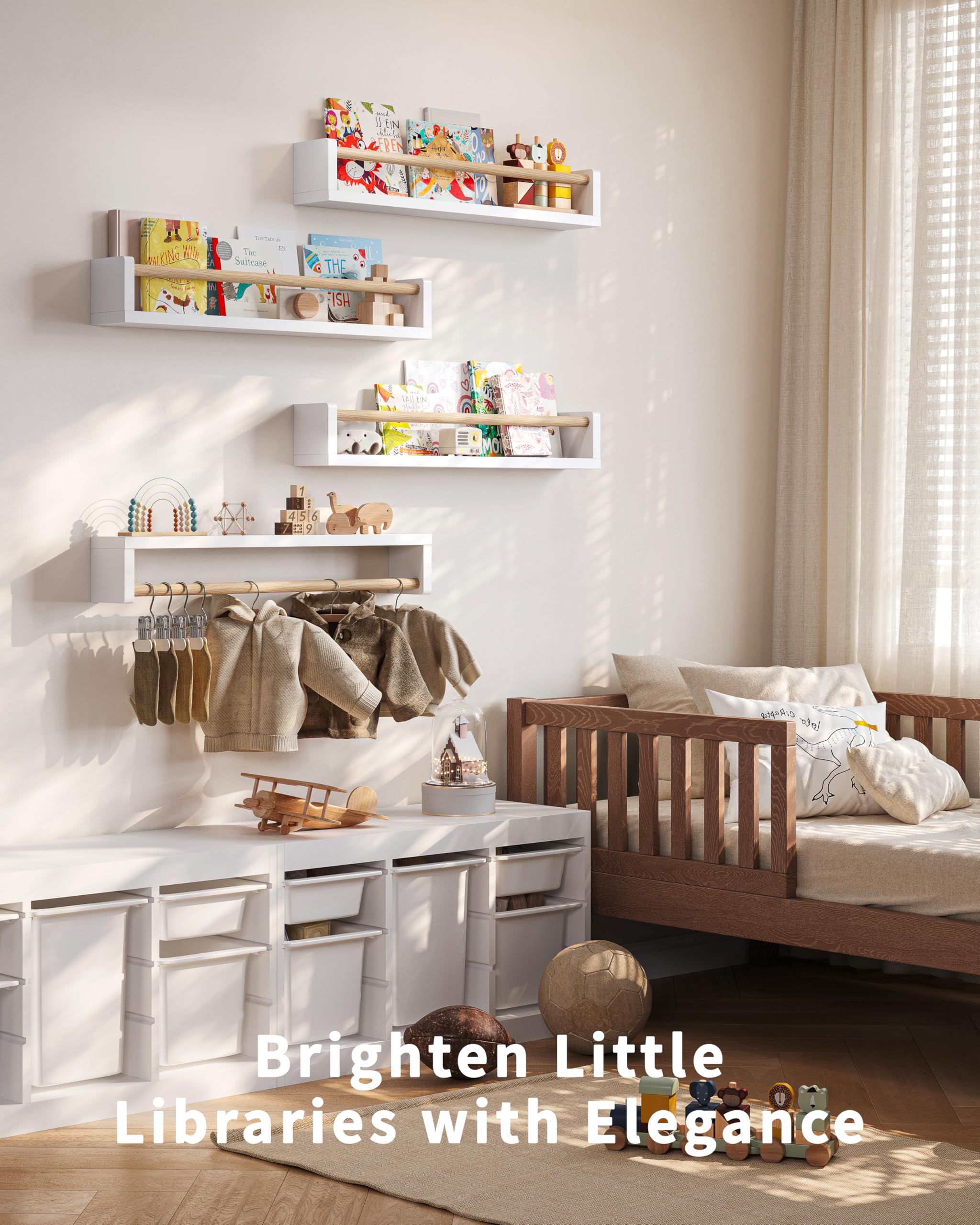 Wall-Mounted Nursery Bookshelves 4-Pack White Wood 23 Inches