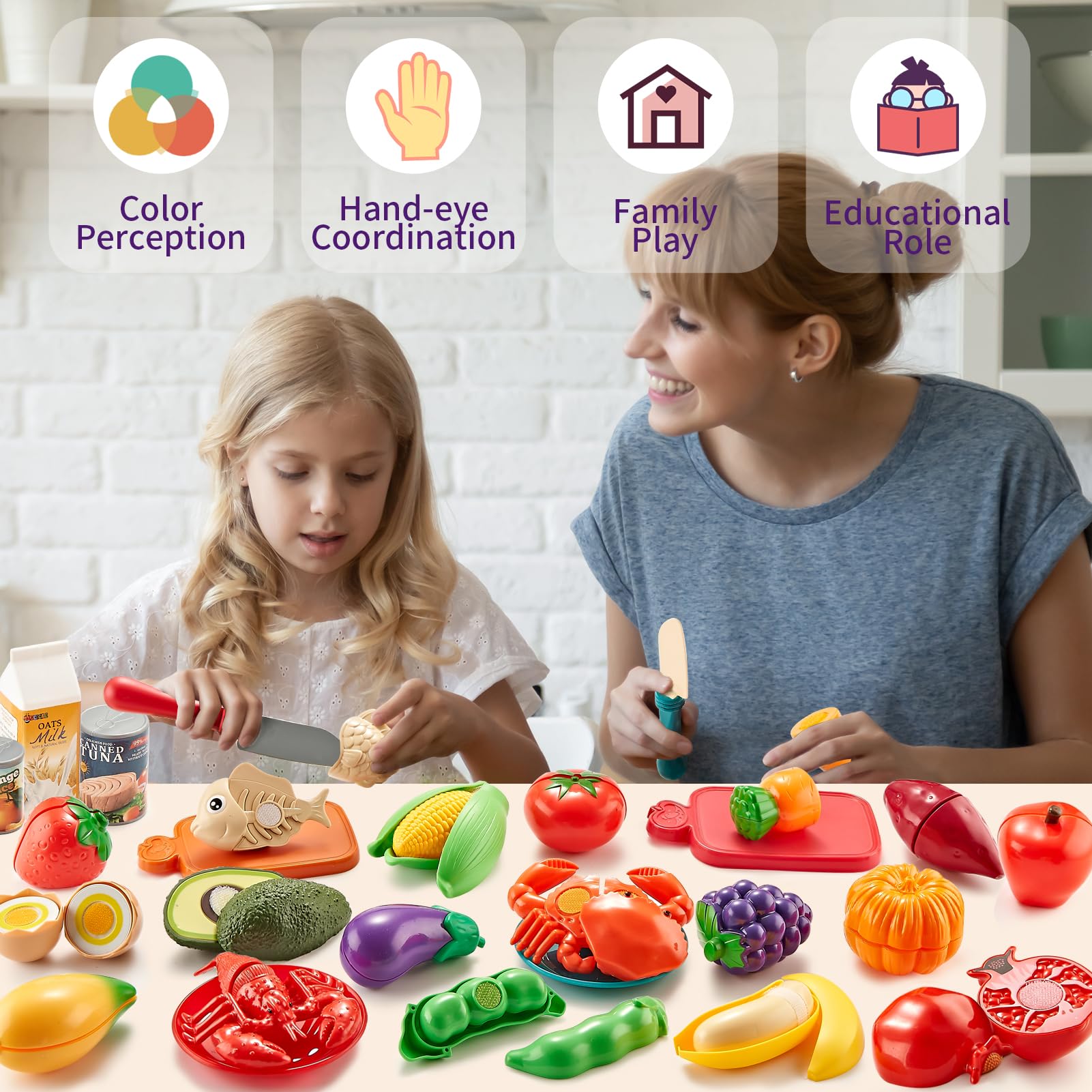 Pretend Play Food Set for Kids Kitchen - 78 Pieces