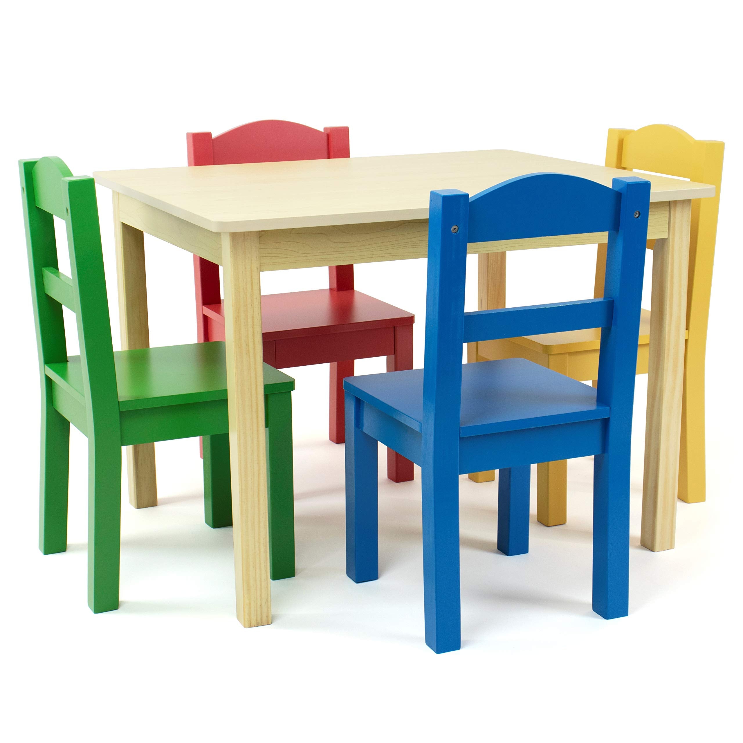 Kids Wooden Table and 4 Chairs Set, Natural/Primary - Kids Table and Chair Set