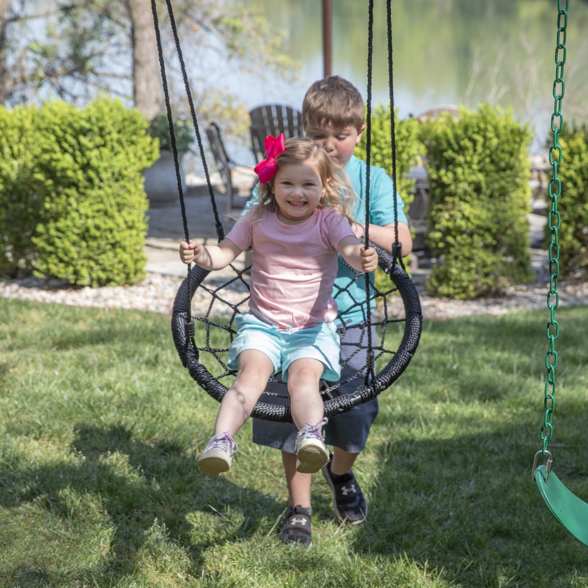 Endeavor II Cedar Wood Swing Set with Wave Slide, Play Deck, Double Rock Wall