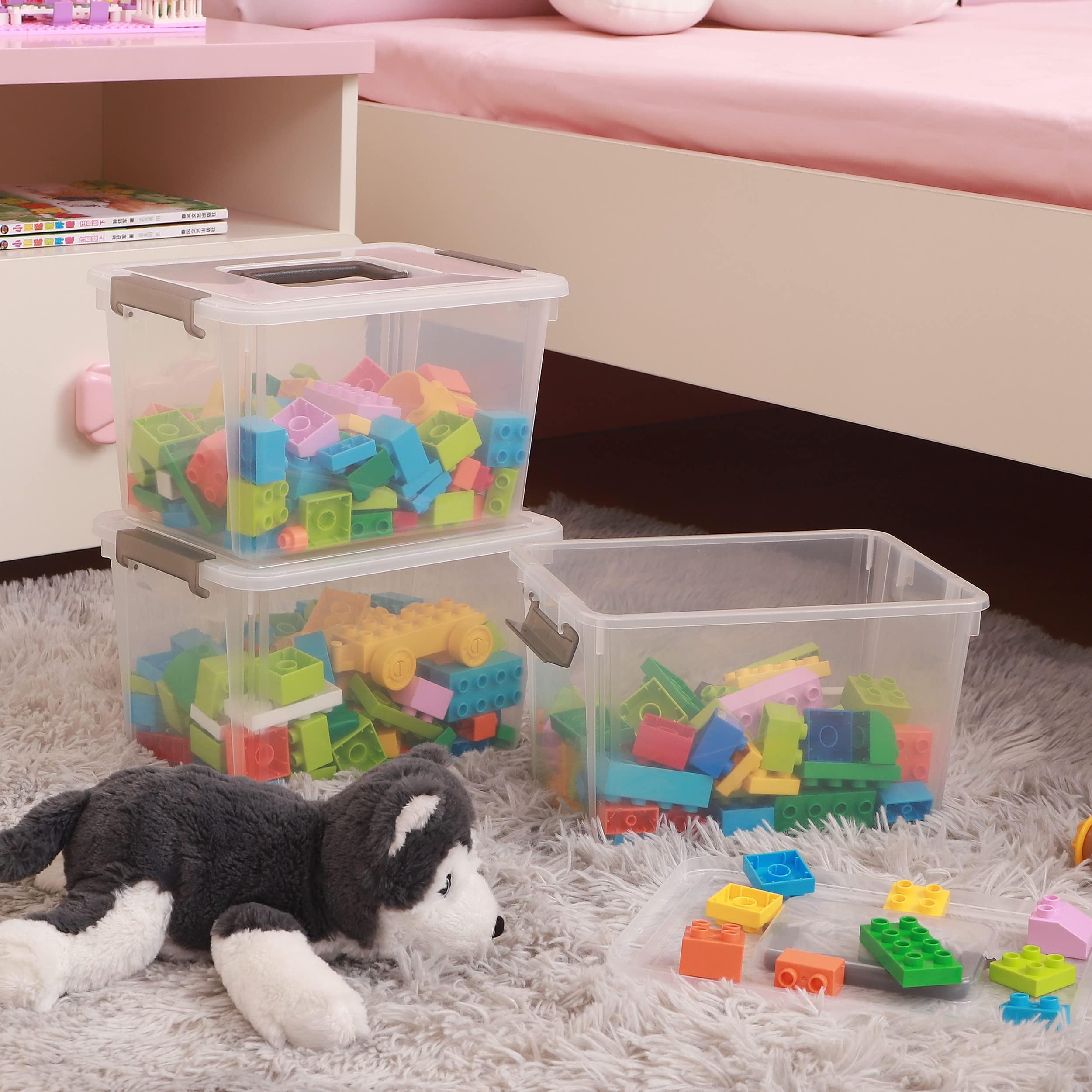 8 Packs 6 QT Plastic Storage Bins with Latching Lids Clear Storage Box