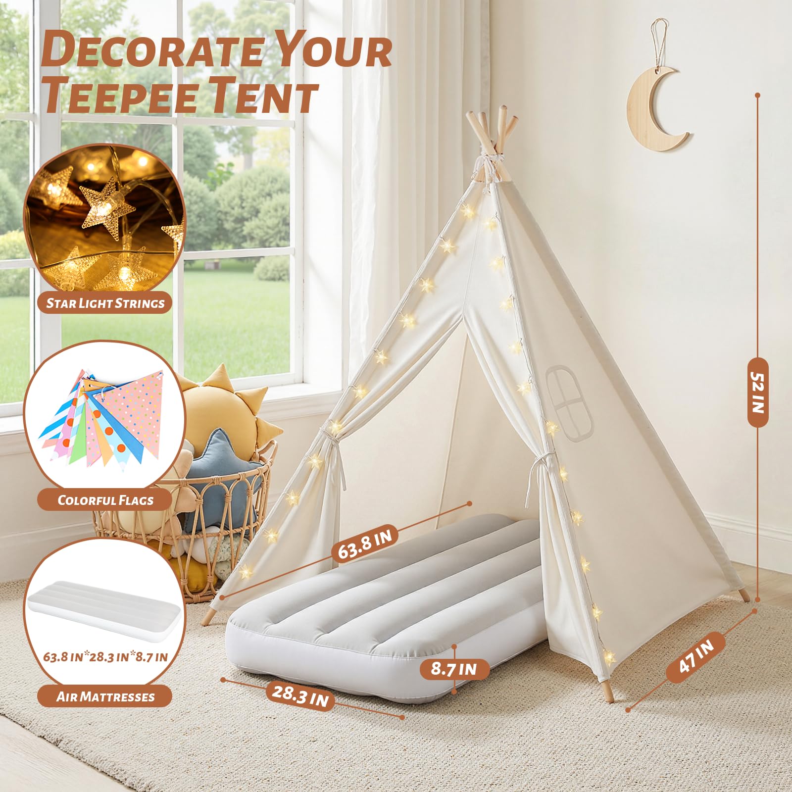 Kids Teepee Play Tent with Inflatable Airbed and Carry Case
