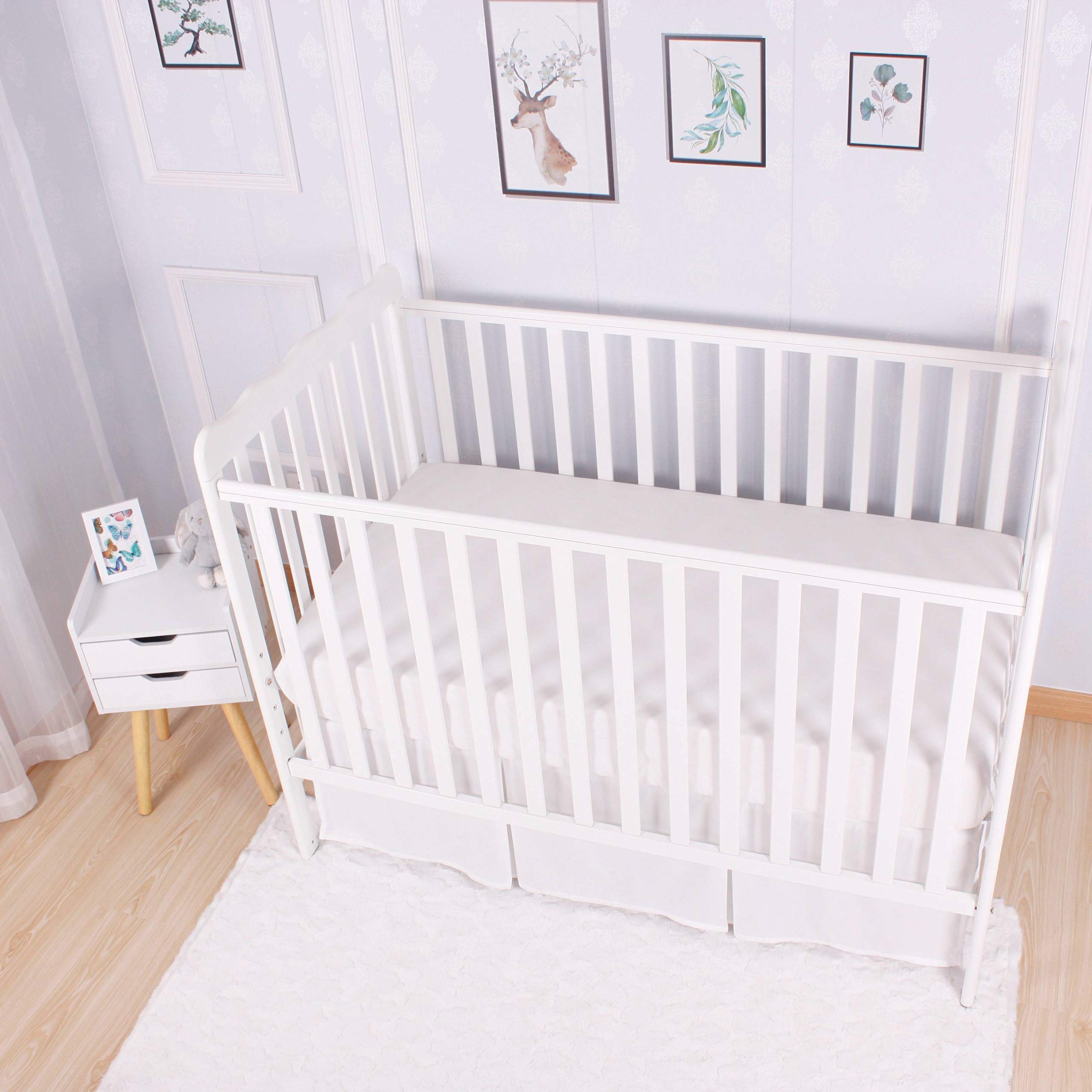 CaSaJa Classic Microfiber Crib Skirt with 2 Pleated Workmanship, Soft Breathable Dust Ruffle Fits Standard Crib and Toddler Bed, Pure White Color for Baby Boys and Girls, 14 inches Drop, White