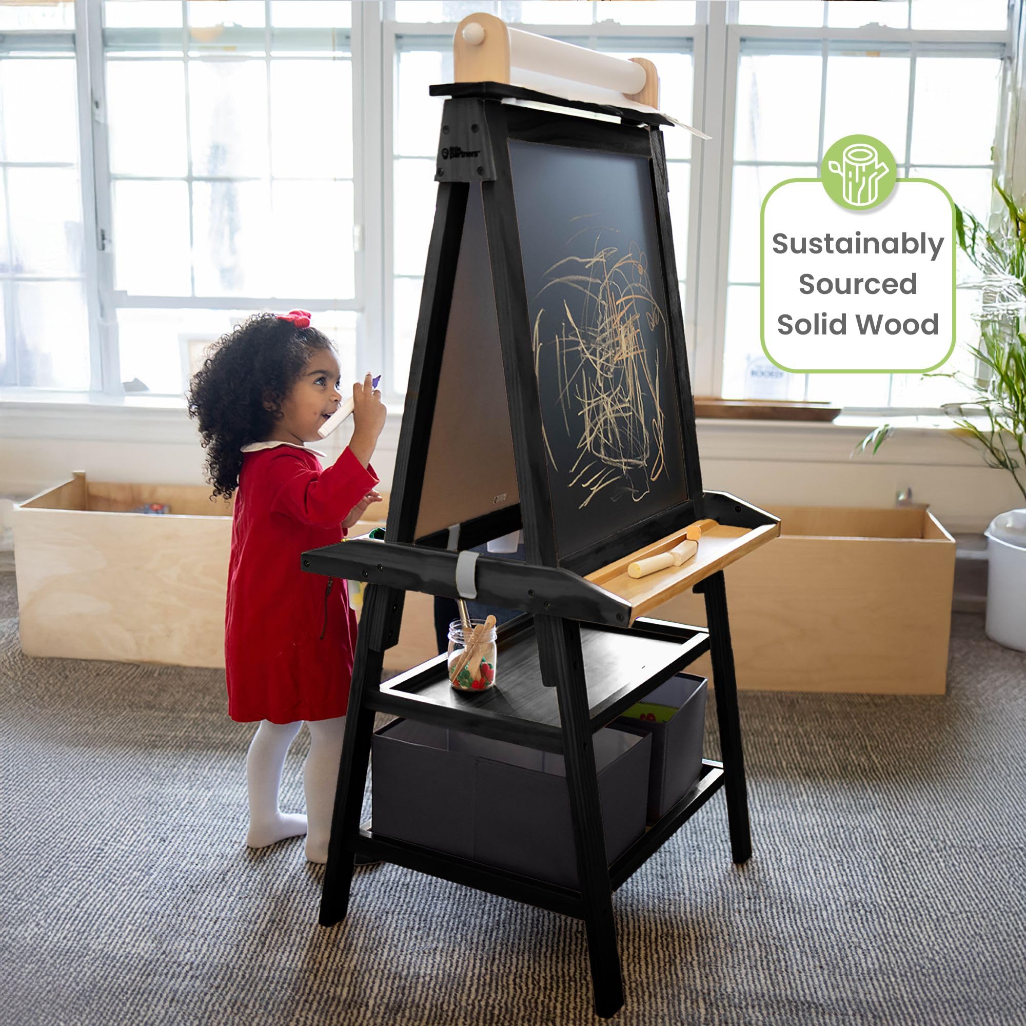 Dual-Sided Art Easel with Chalkboard and Whiteboard