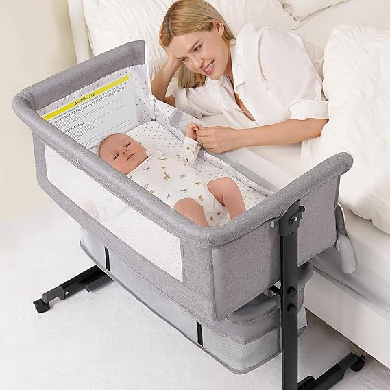 Baby Bassinet, 3 in 1 Bassinets Bedside Sleeper, Adjustable Height Bedside Sleeper
