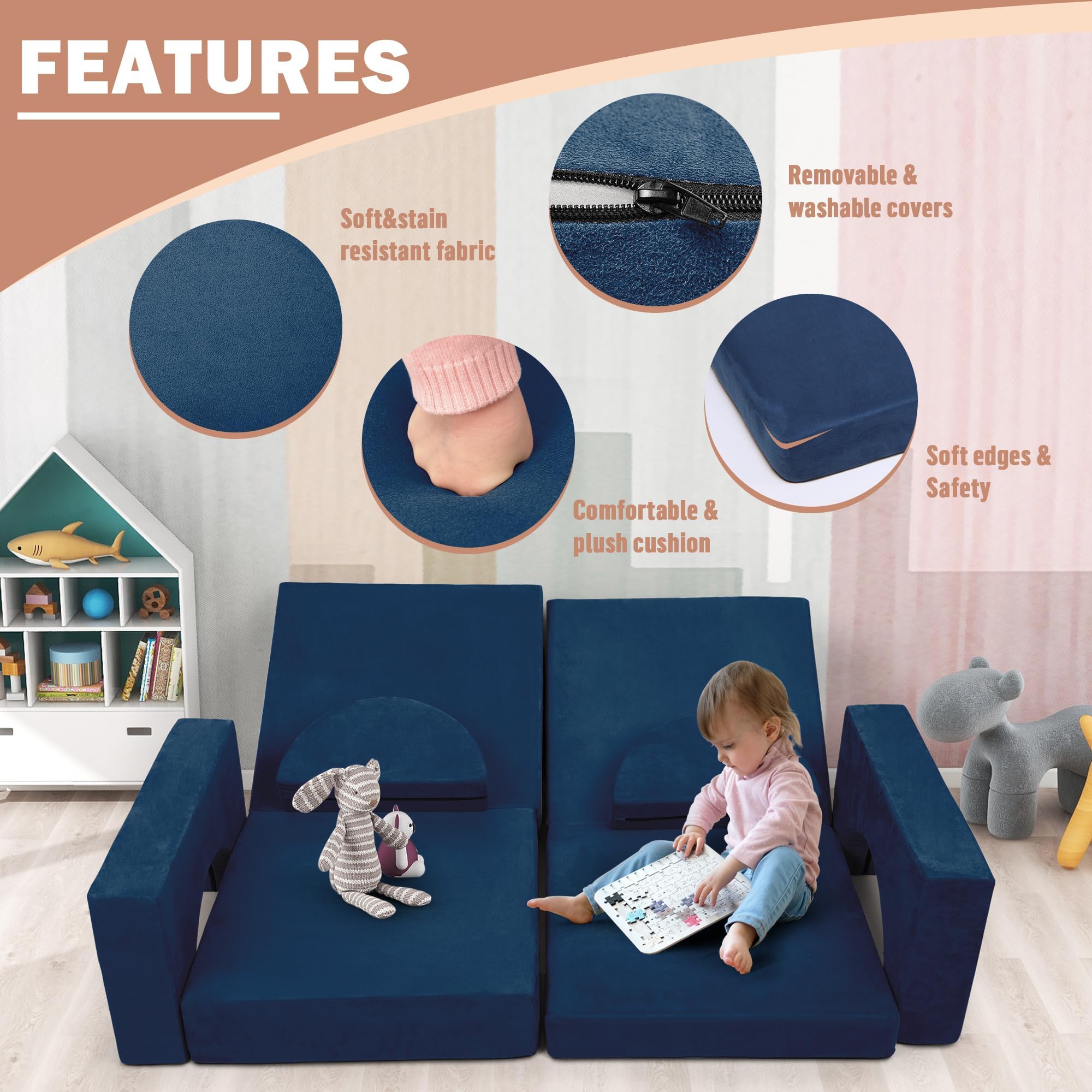 Modular Kids Play Couch 10-Piece Sectional Sofa Set