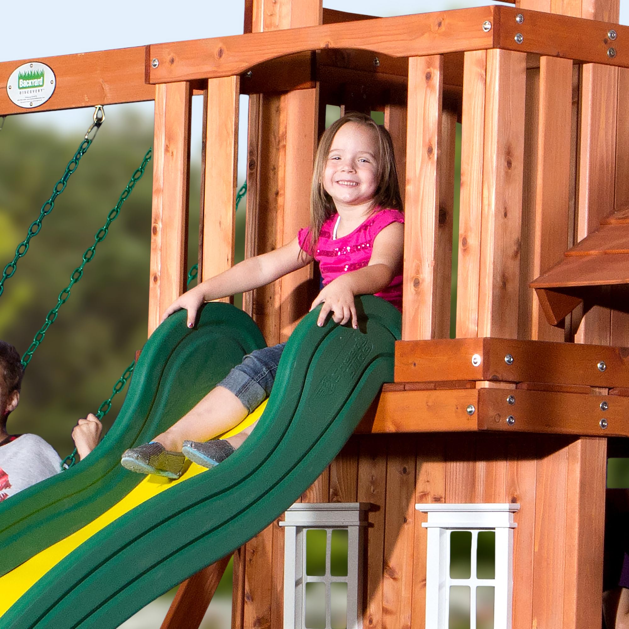 Cedar Wood Swing Set with Clubhouse and Wave Slide