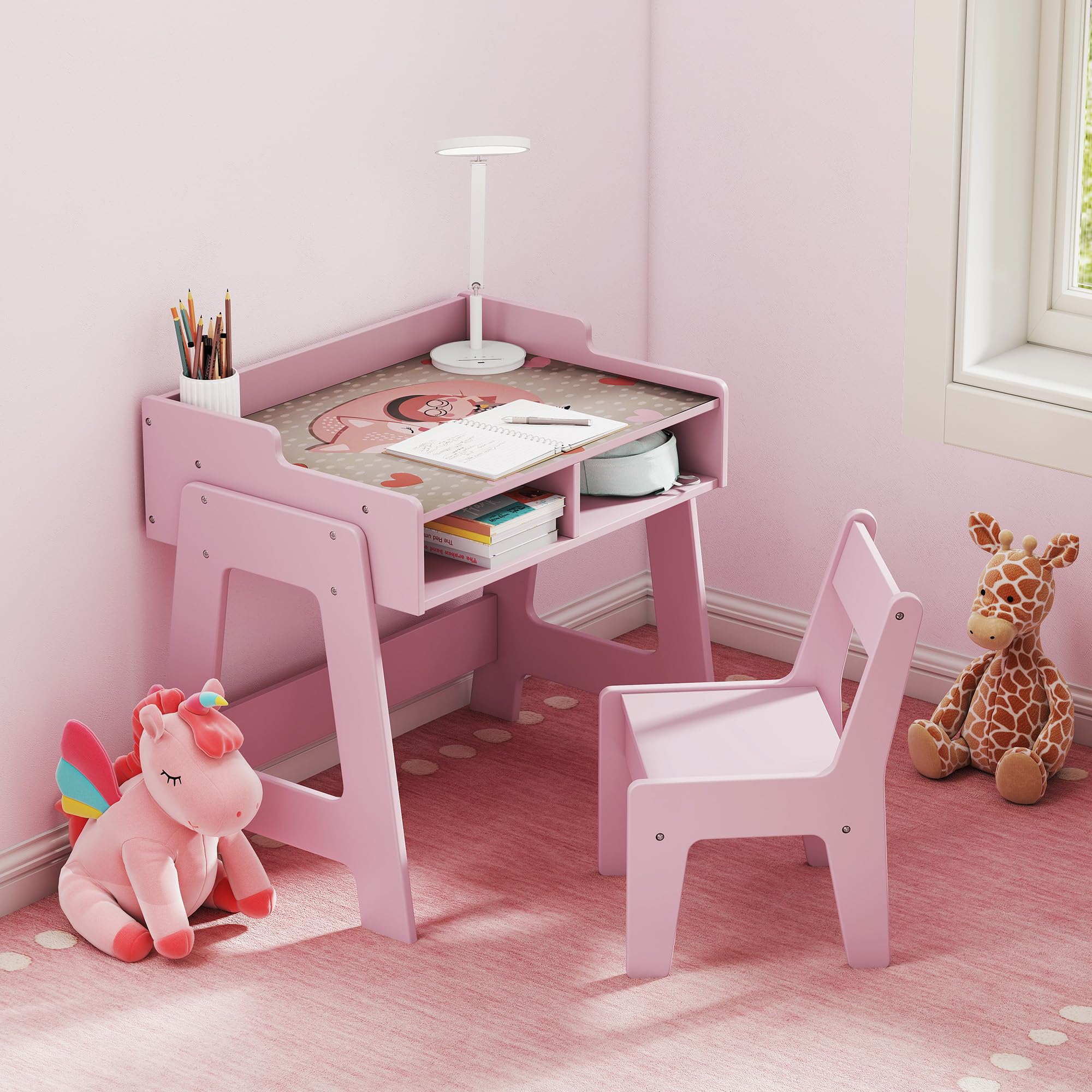 Toddler Table and Chair Set, Wooden Kids Desk and Chair Set