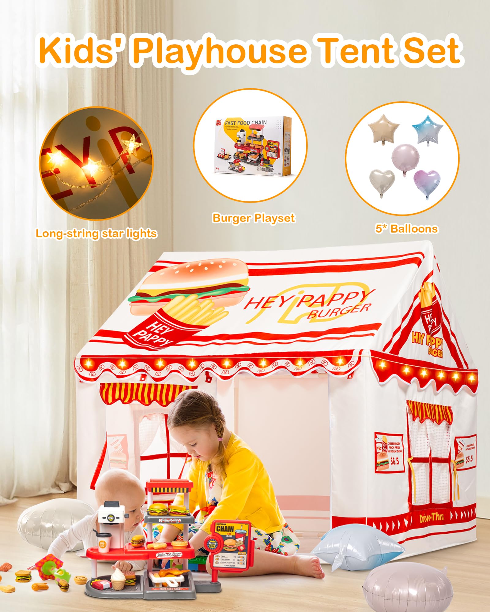 Kids Play Tent Indoor Outdoor Playhouse with Toys and Lights
