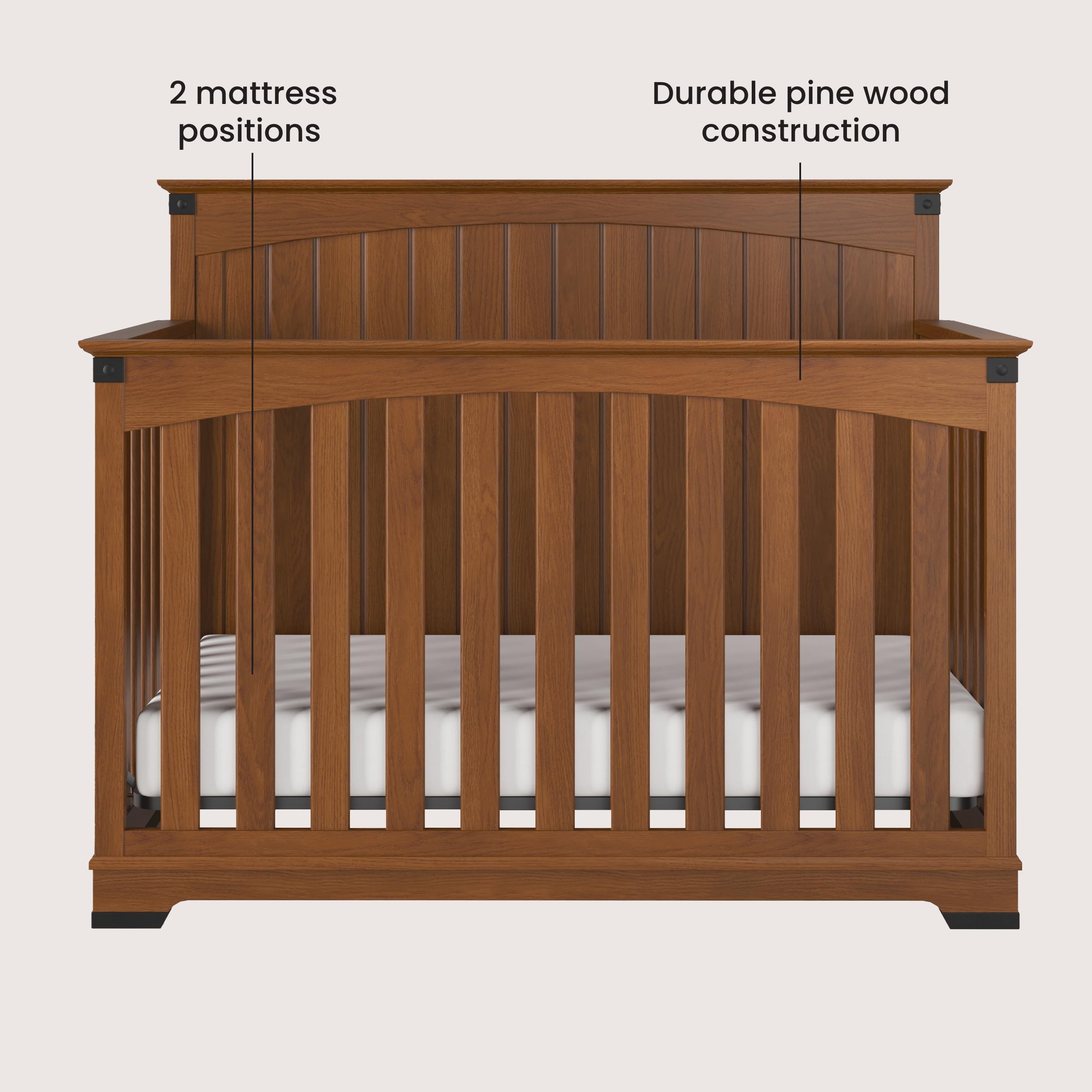 Flat Top 4-in-1 Convertible Crib, Baby Crib Converts to Day Bed