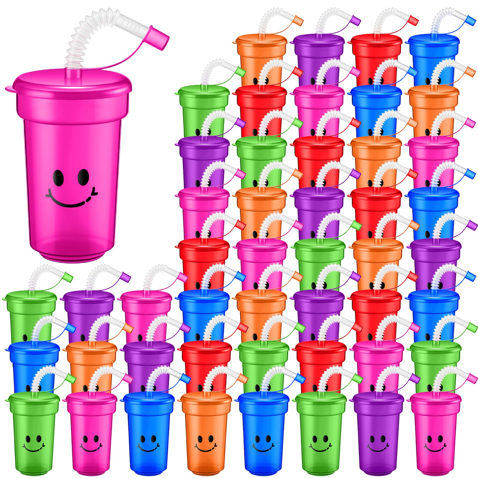 12 oz Neon Cups Bulk Laugh Face Neon Colorful Plastic Cups Back