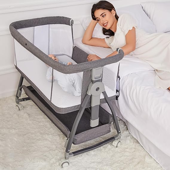 Bedside Bassinet for Baby, Adjustable Newborn Bassinet with Wheels