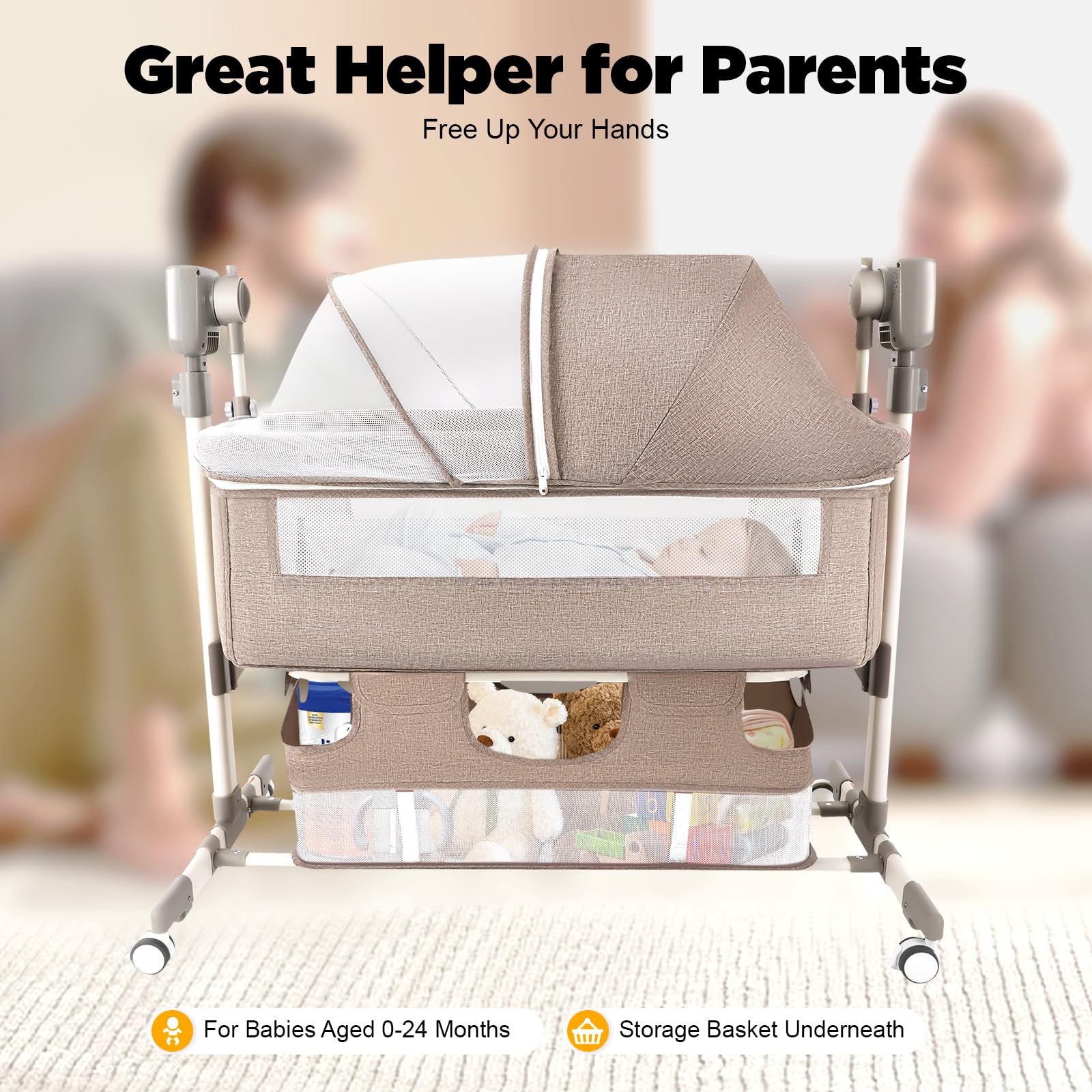 Smart Baby Bassinet Bedside Sleeper with Adjustable Height