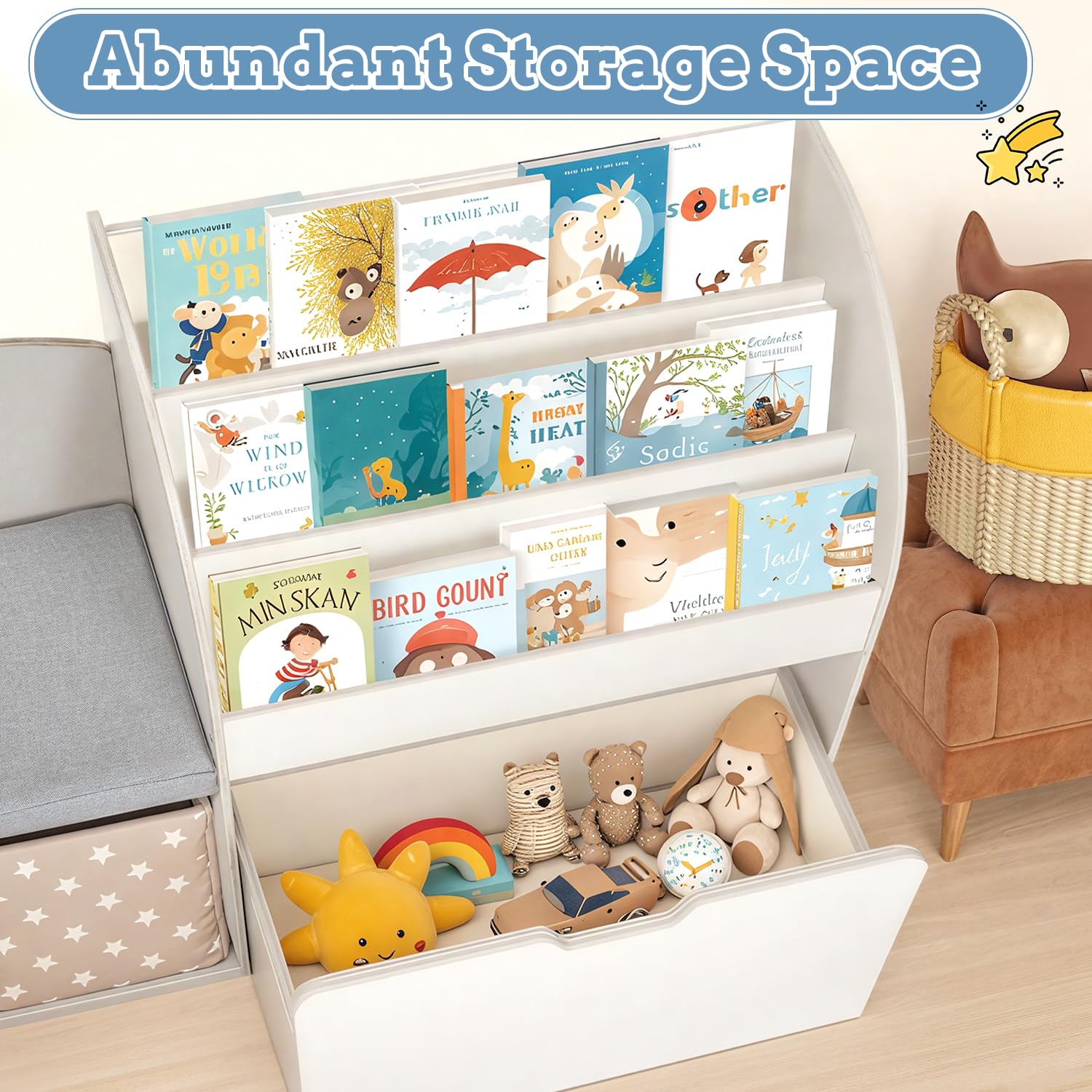 Kids Reading Nook with Storage Bench and Bookshelf