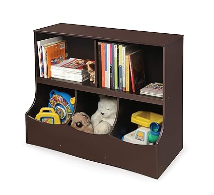 Multi-Bin Toy Storage Organizer and Bookshelf - Kids Cubby Shelf with 3 Bins,