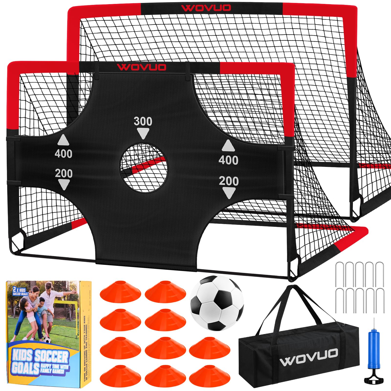 Portable Soccer Goals Set of 2 - 6x4 ft with Training Equipment