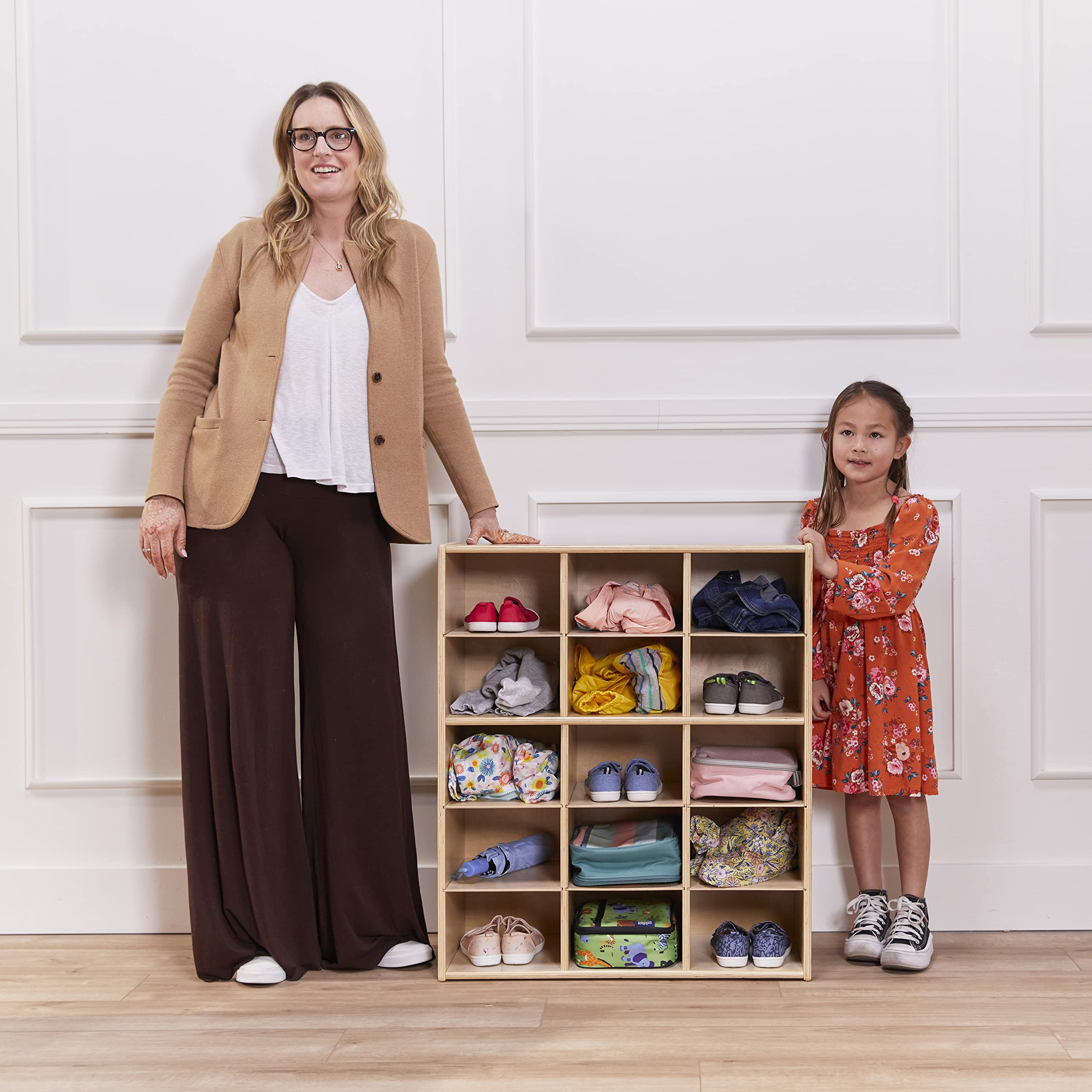 15 Cubby Tray Storage Cabinet with Open Shelving