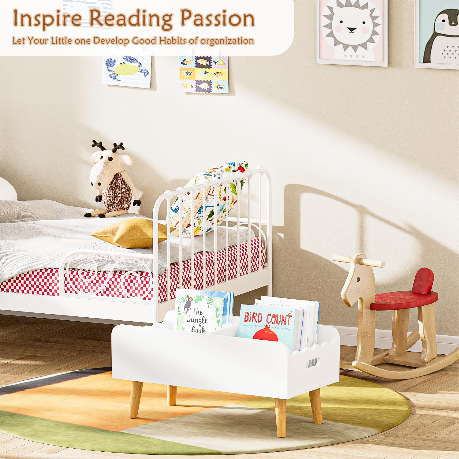 Montessori Kids Bookshelf with Toy Storage and Dividers