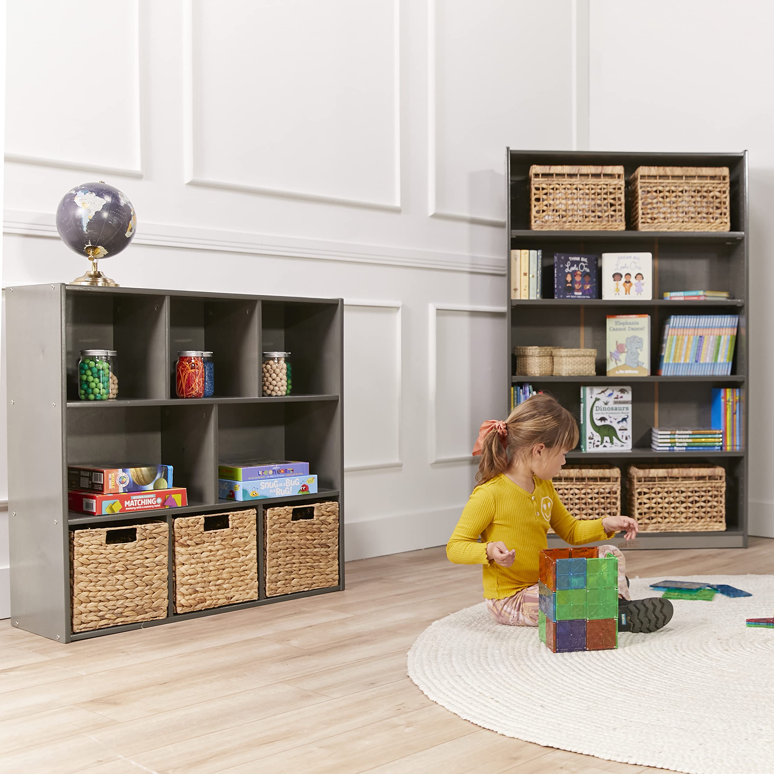 ECR4Kids Streamline 8-Compartment Storage Cabinet, 36in, Classroom Furniture, Grey Wash
