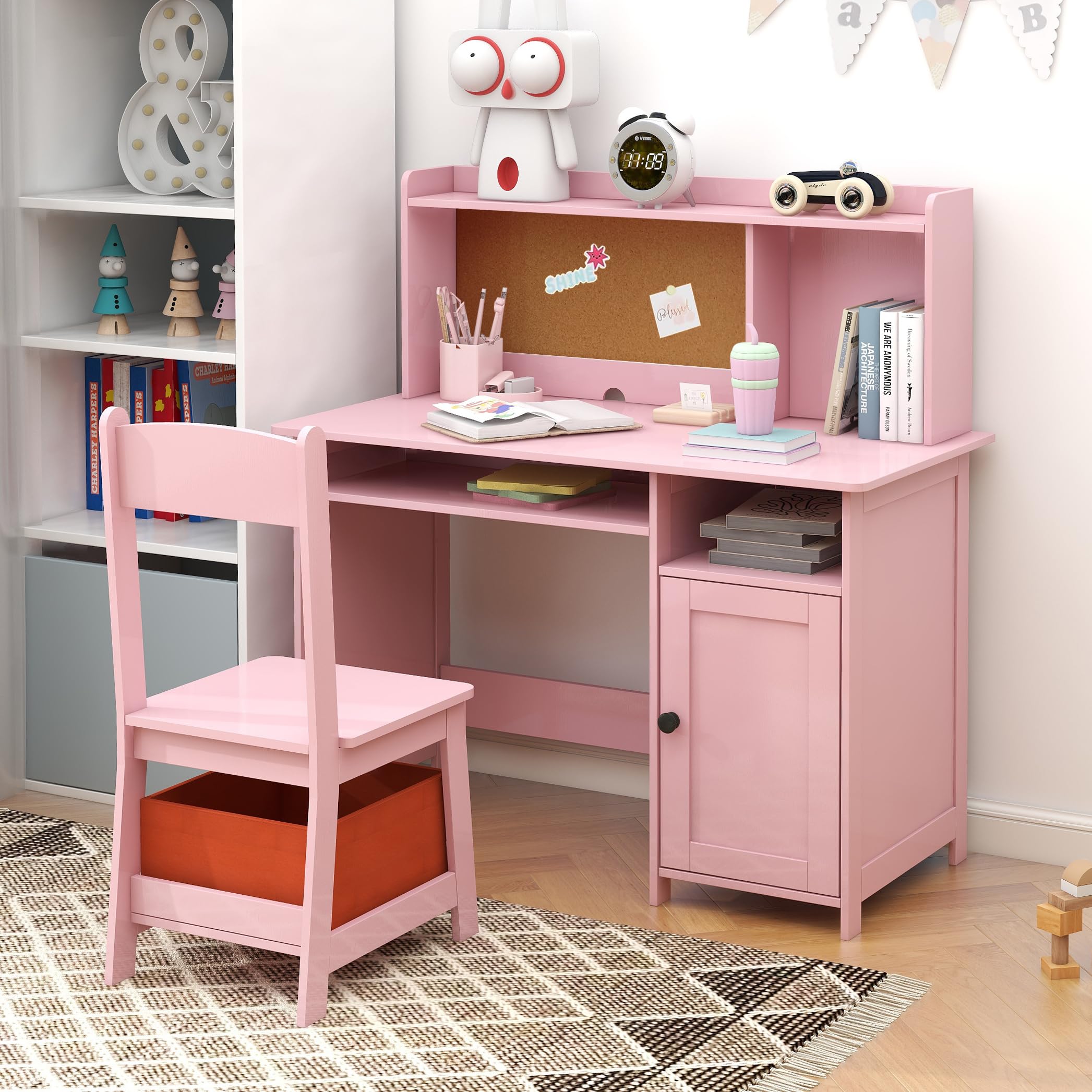 Pink Toddler Table and Chair Set,Wooden Kids Table and Chairs for Studying and Crafting