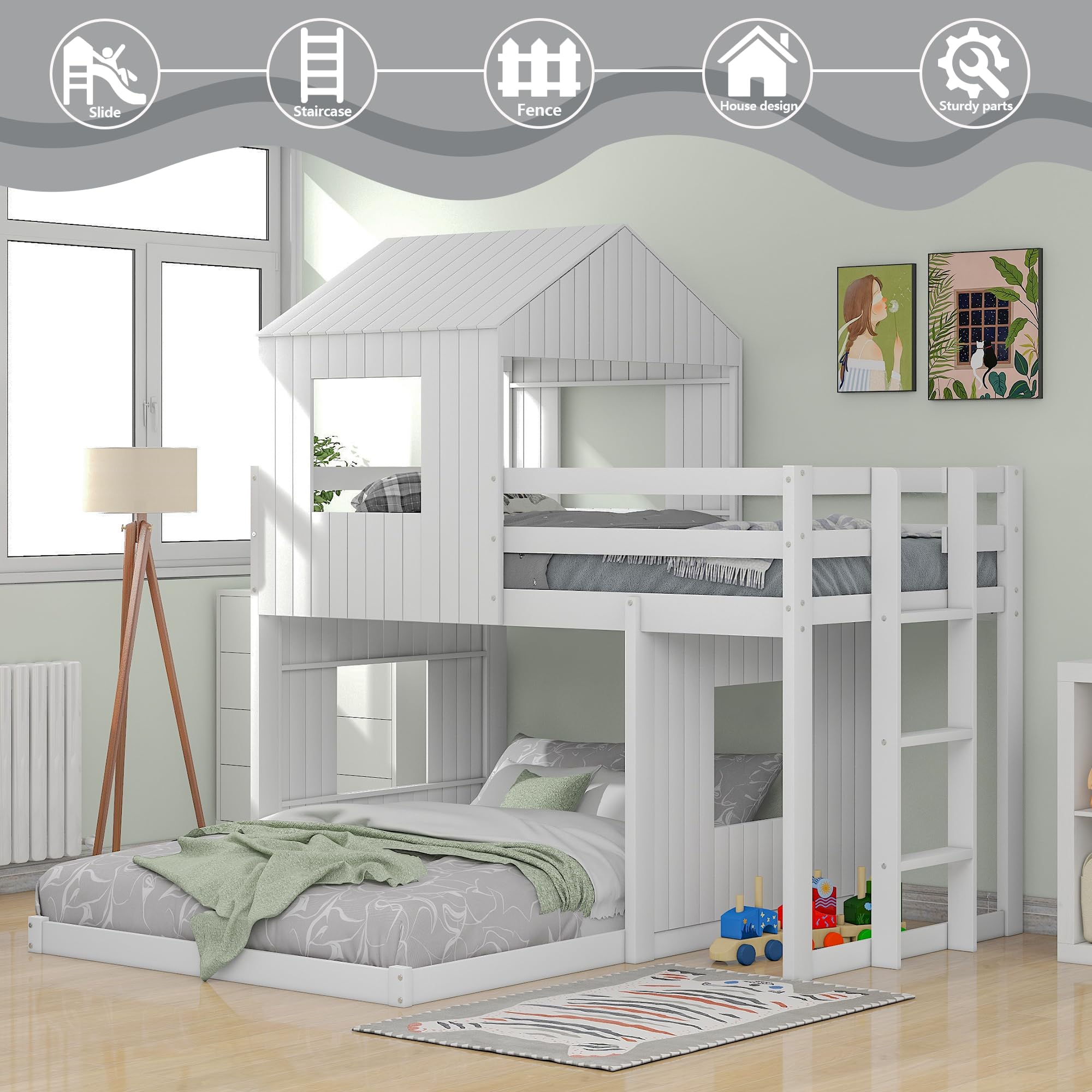 Twin Over Full Bunk Bed with Playhouse Design