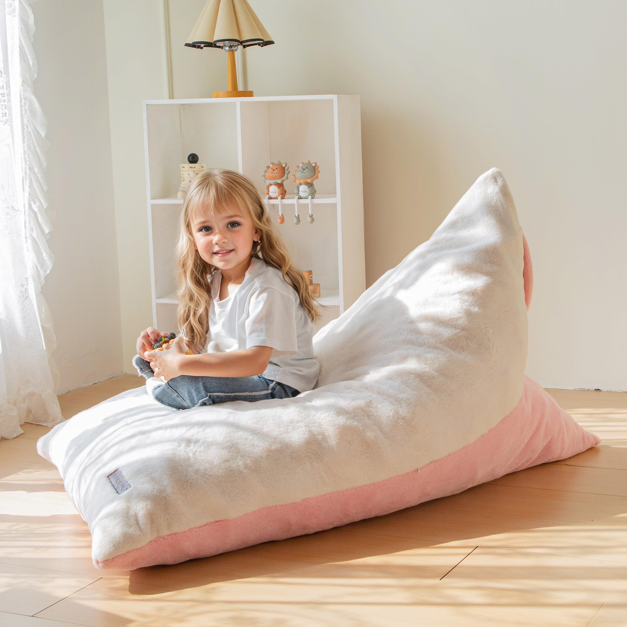 Kids Bean Bag Chair, Stuffed Bean Bag with Handle for Boys and Girls, Two-Tone Design