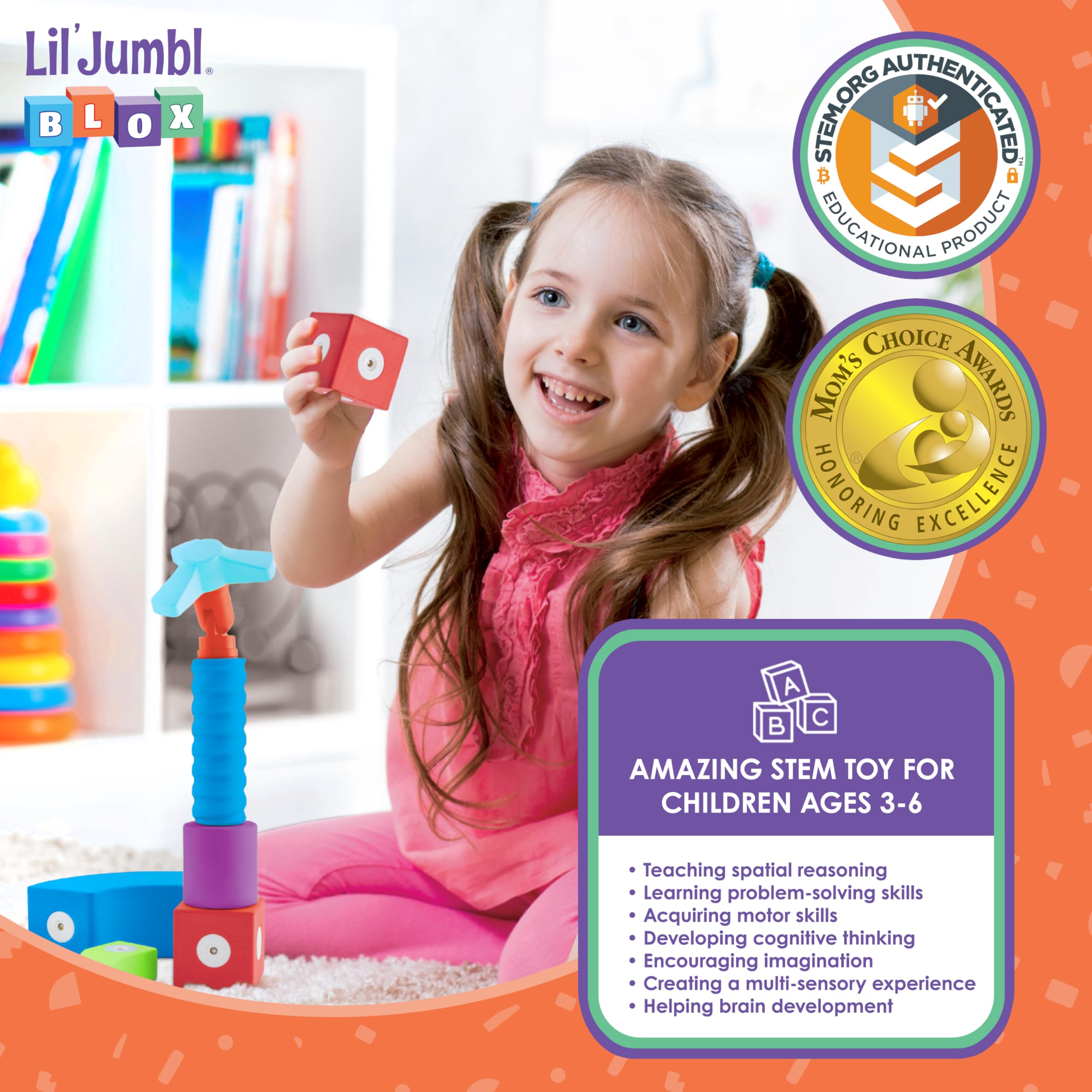 Lil' Jumbl Magnetic Foam – STEM Preschool Sensory Toys for Children, Toddlers, Boys and Girls – 35 Piece Castle Set, Bath Building Blocks, The Supreme Bath Toy, Engineering Toys for Kids 3-6