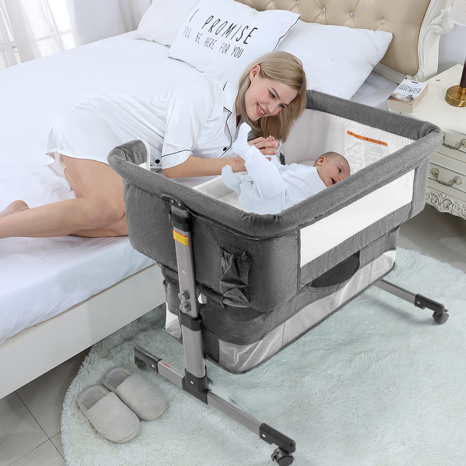 Bedside Sleeper Baby Bassinet 3-in-1 Adjustable Portable Crib