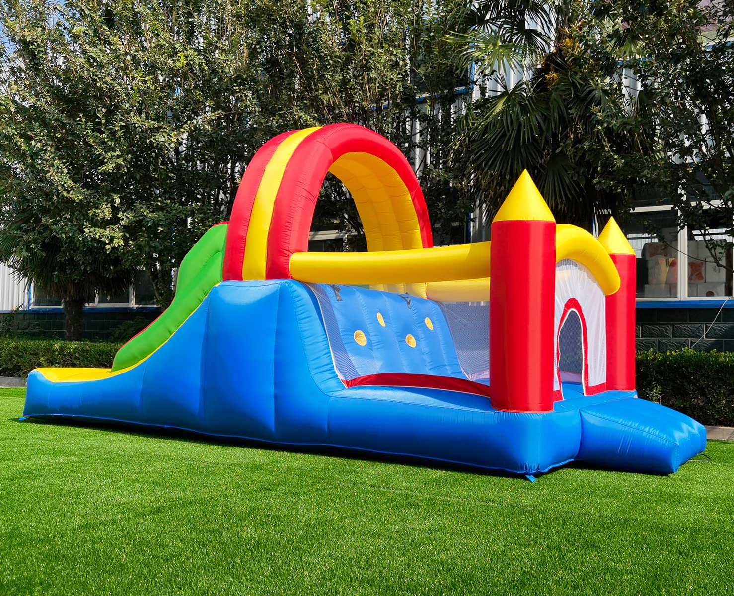 Inflatable Bounce House with Racing Slides and Climbing Wall