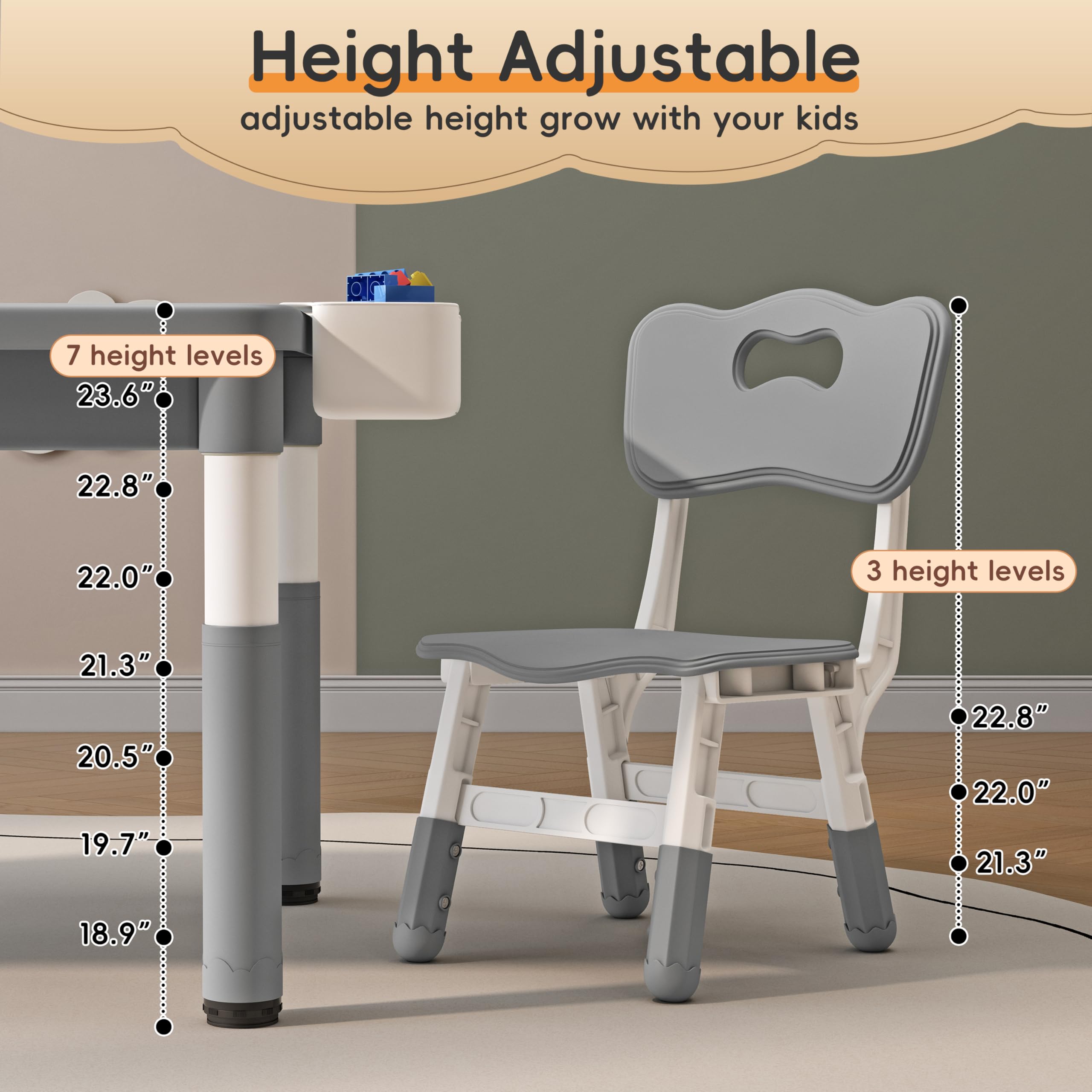 Height Adjustable Kids Activity Table and 2 Chairs Set