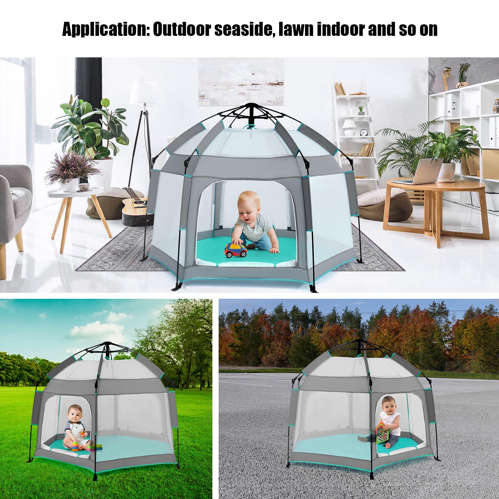 Portable Baby Playpen with Canopy - Indoor Outdoor Play Yard