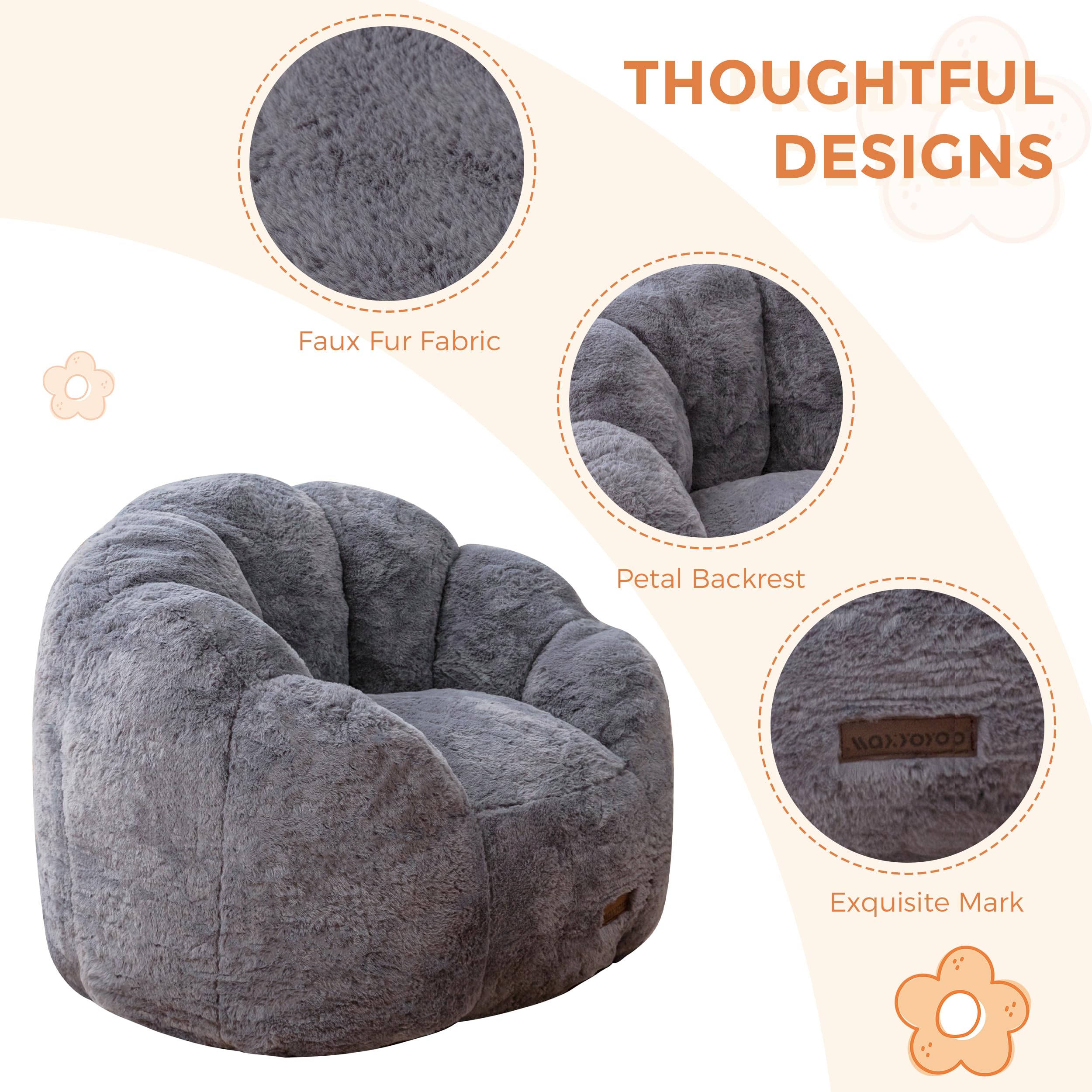 Floral Shaped Kids Bean Bag Chair with Petal Backrest