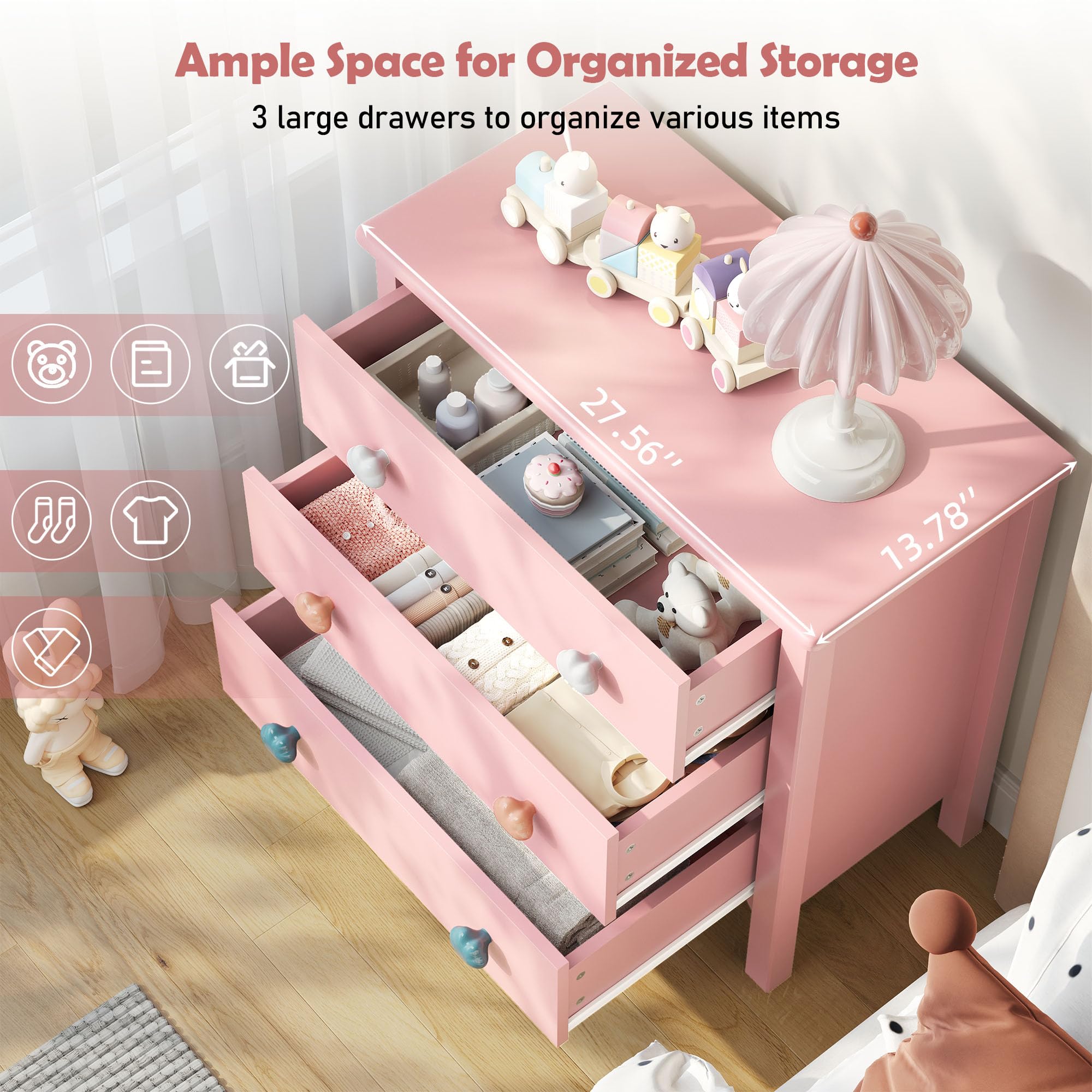 3-Drawer Scalloped Nightstand with Cloud Handles