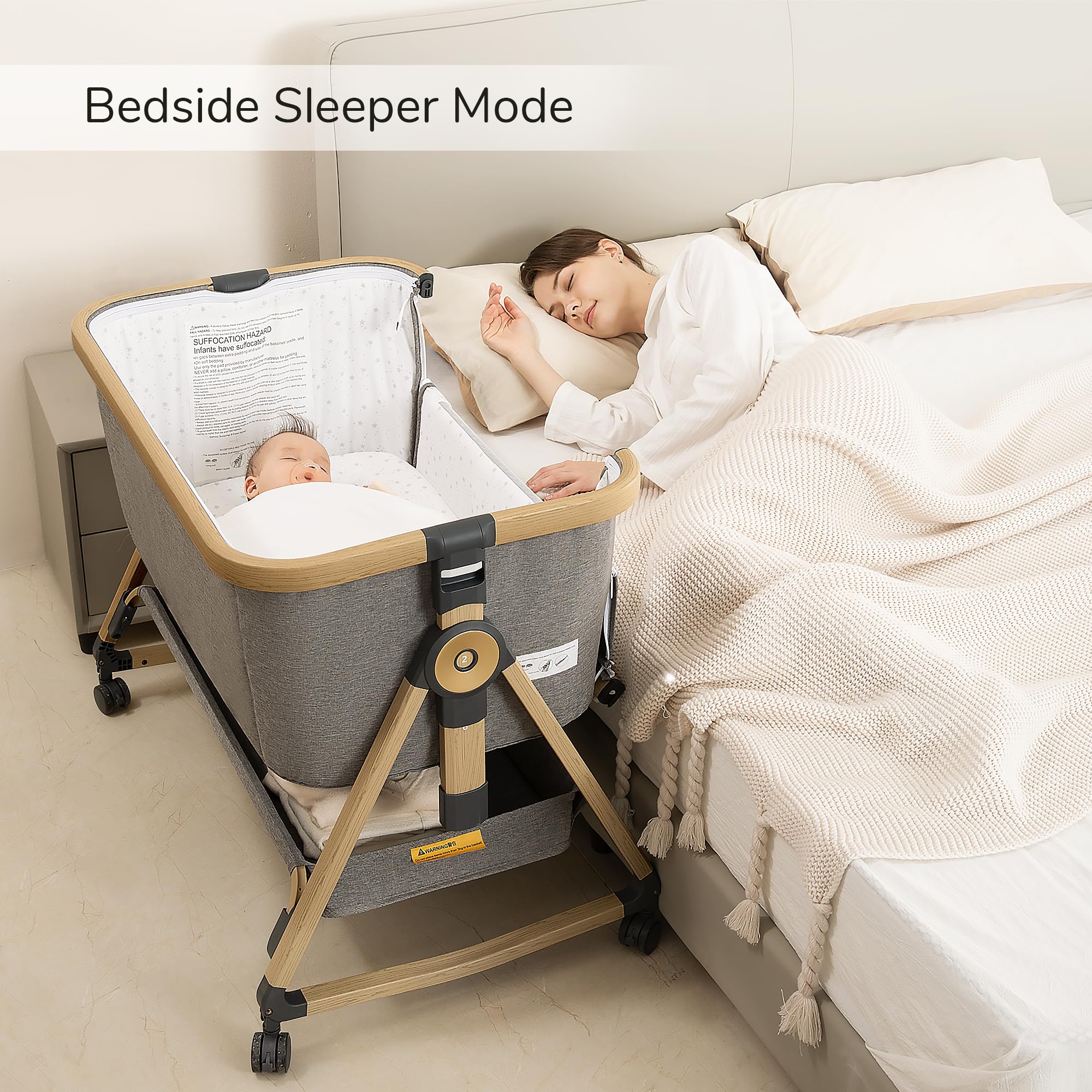 3-in-1 Baby Bassinet Bedside Sleeper with Adjustable Height