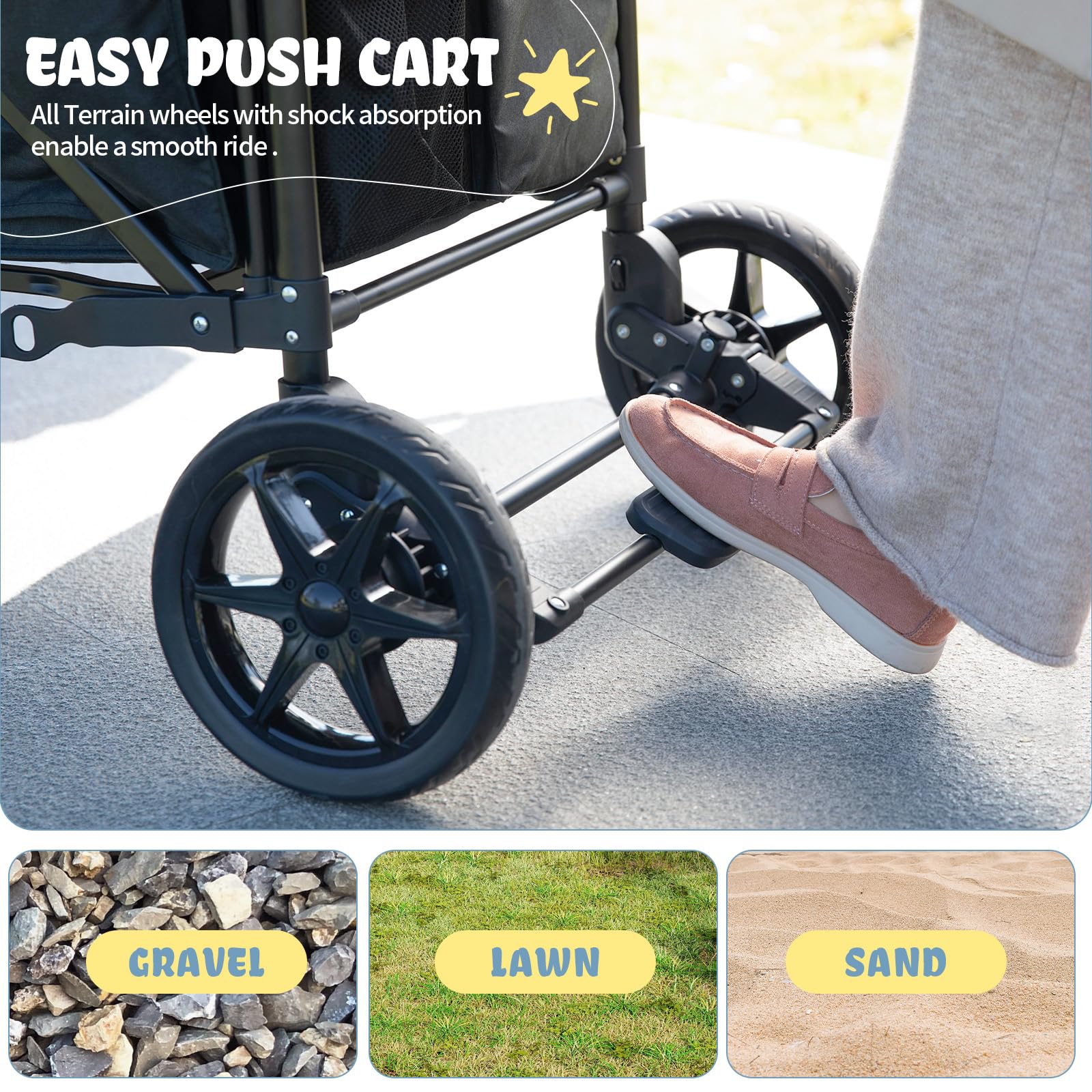 Double Wagon Stroller with Rain Cover and Safety Harness