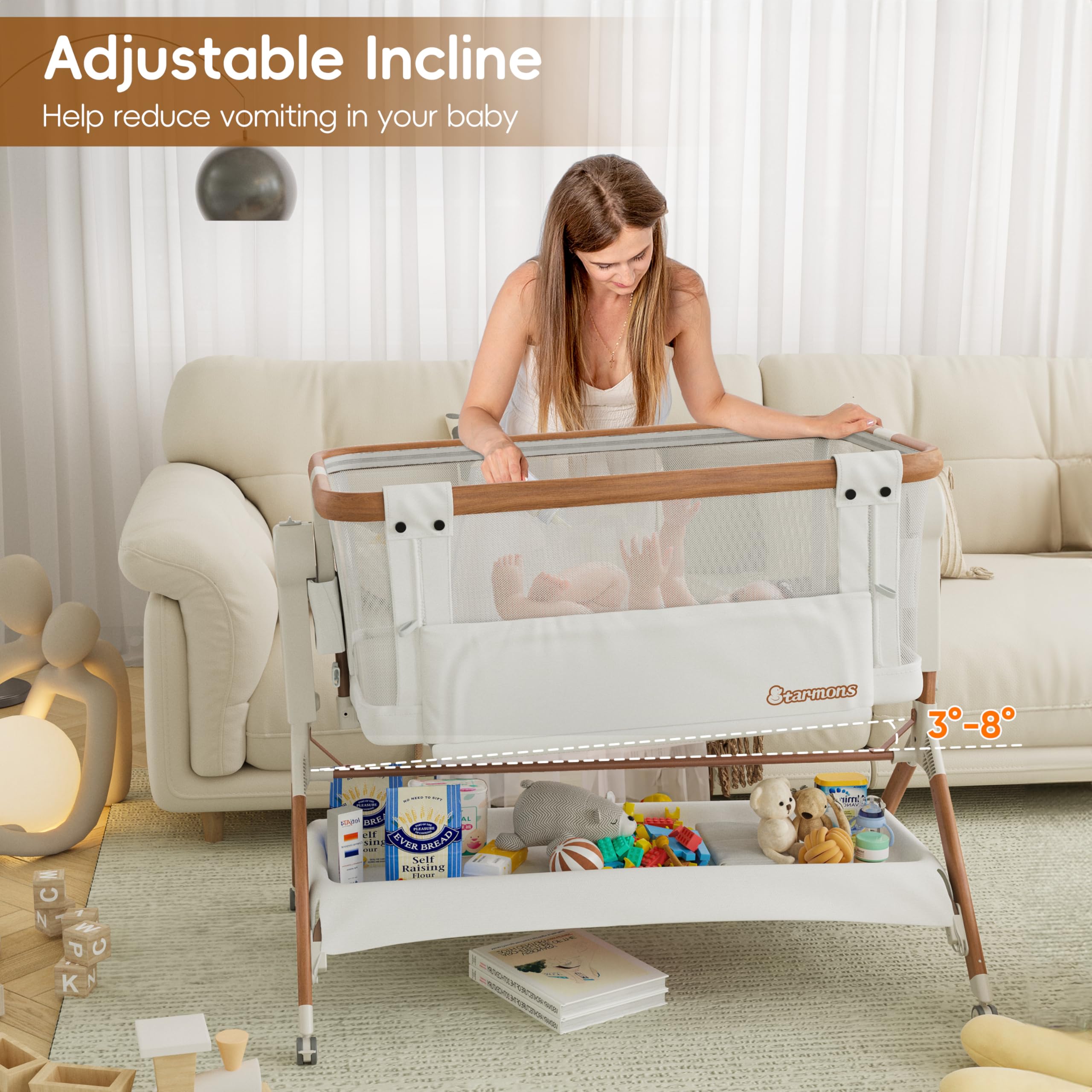 Rocking Bassinet Bedside Sleeper with Adjustable Height