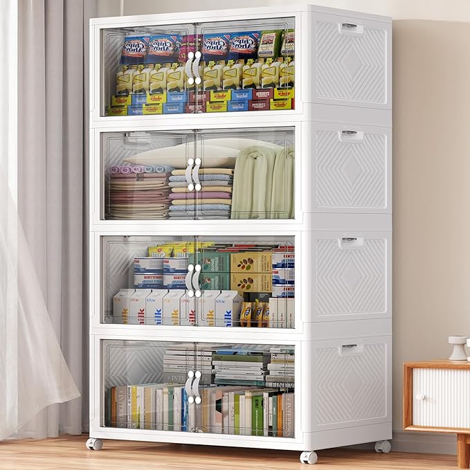 300QT Extra Large Stackable Storage Bins, 75Gal Clear Plastic Closet Organizer Cabinet