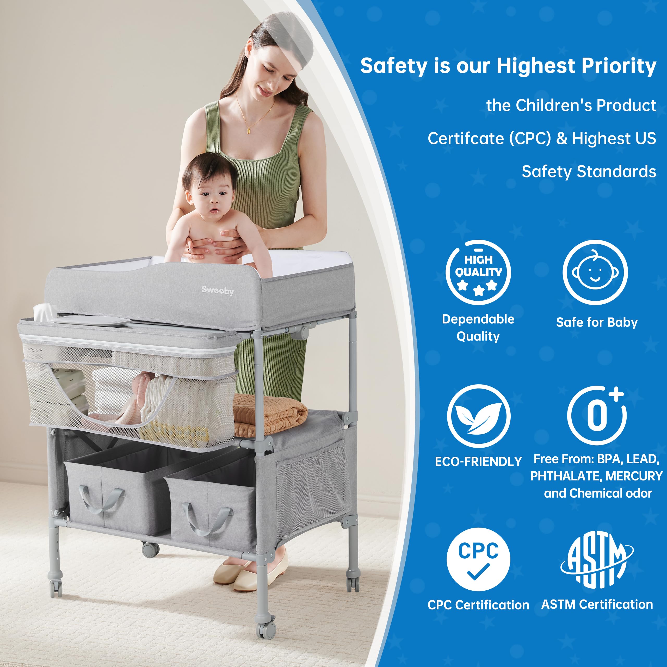Portable Baby Changing Table with Storage