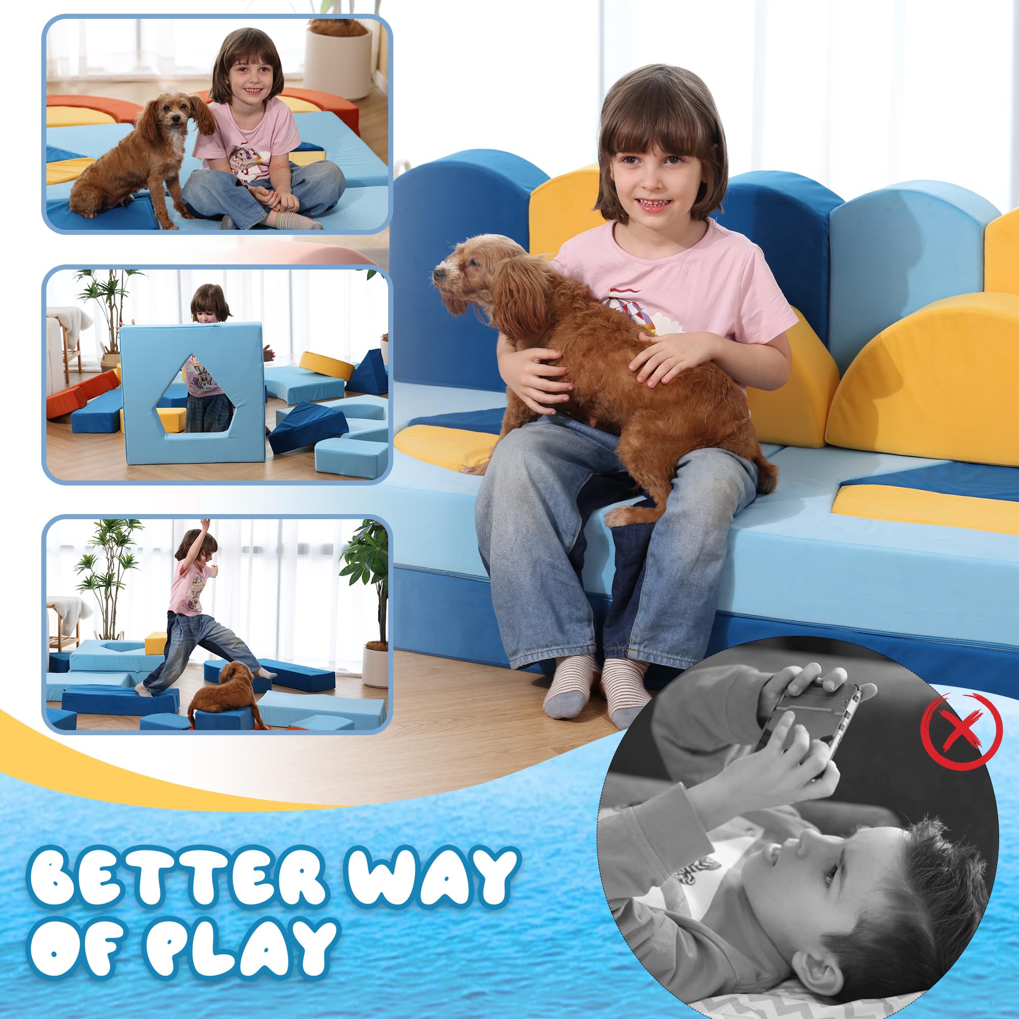 22-Piece Modular Kids Play Couch - Ocean Theme Convertible Furniture Set