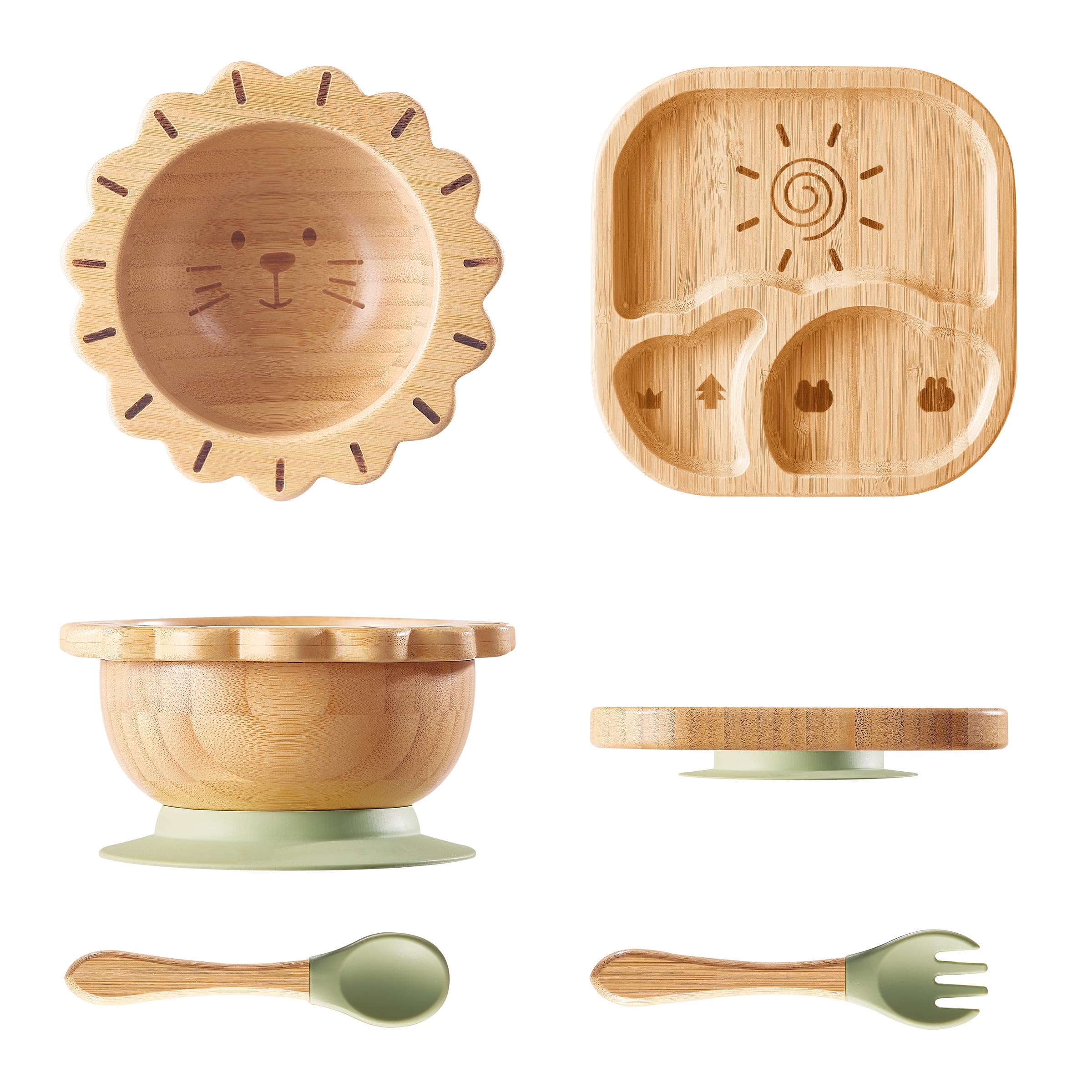Suction Plates Bowls Set for Baby Toddler Non-Toxic Bamboo Feeding