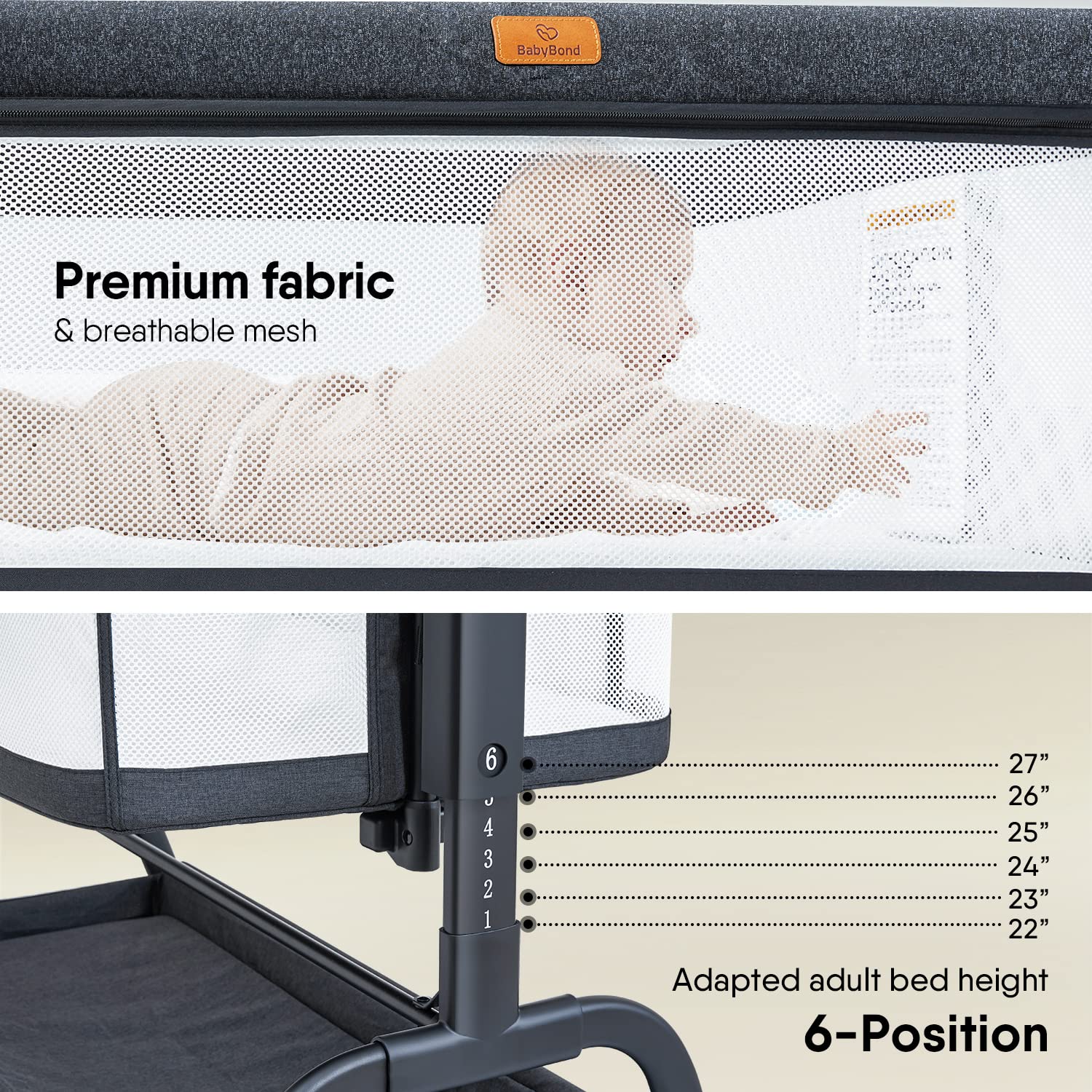 3-in-1 Adjustable Bedside Bassinet with Waterproof Mattress