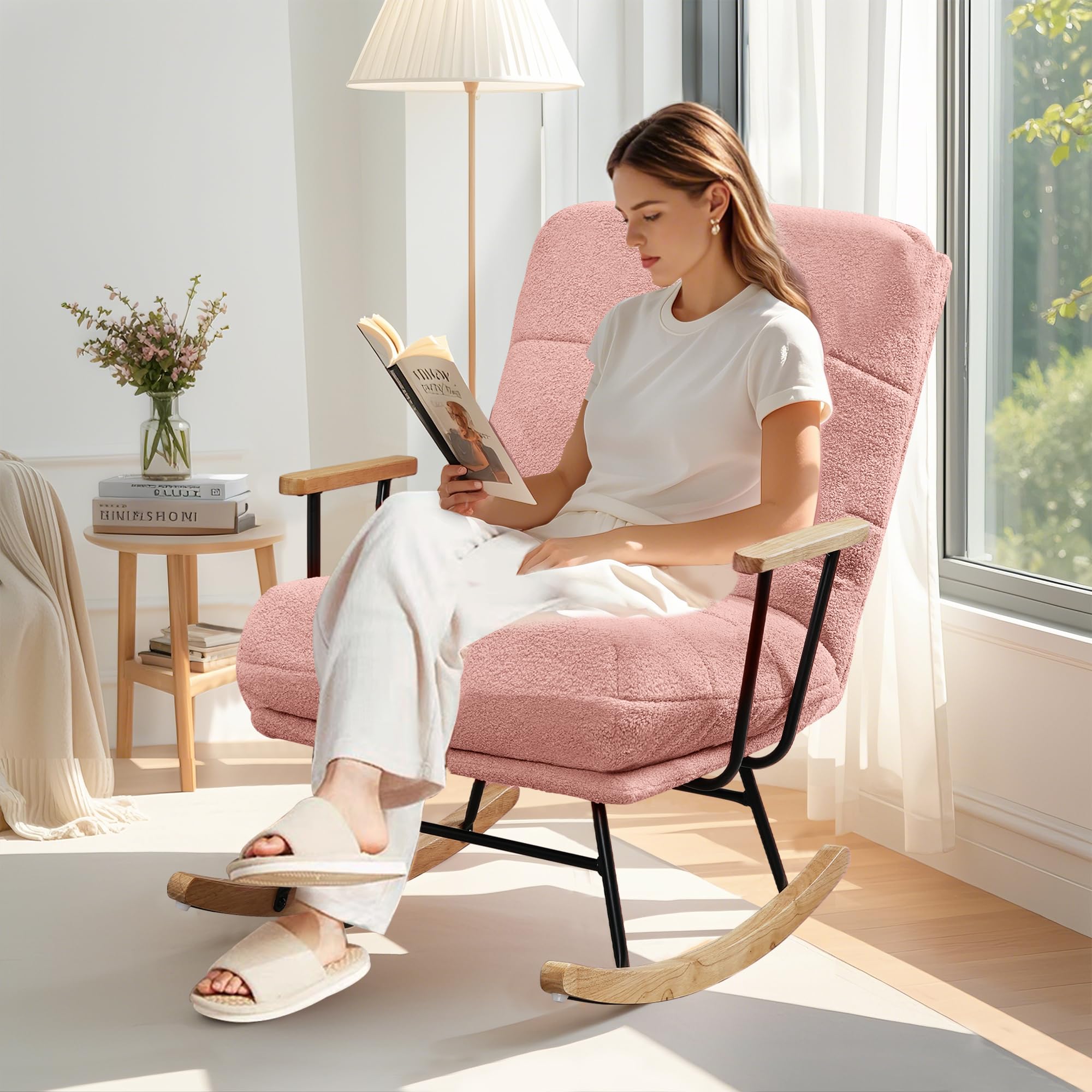 Rocking Chair Nursery, Oversized Upholstered Teddy Fabric Modern