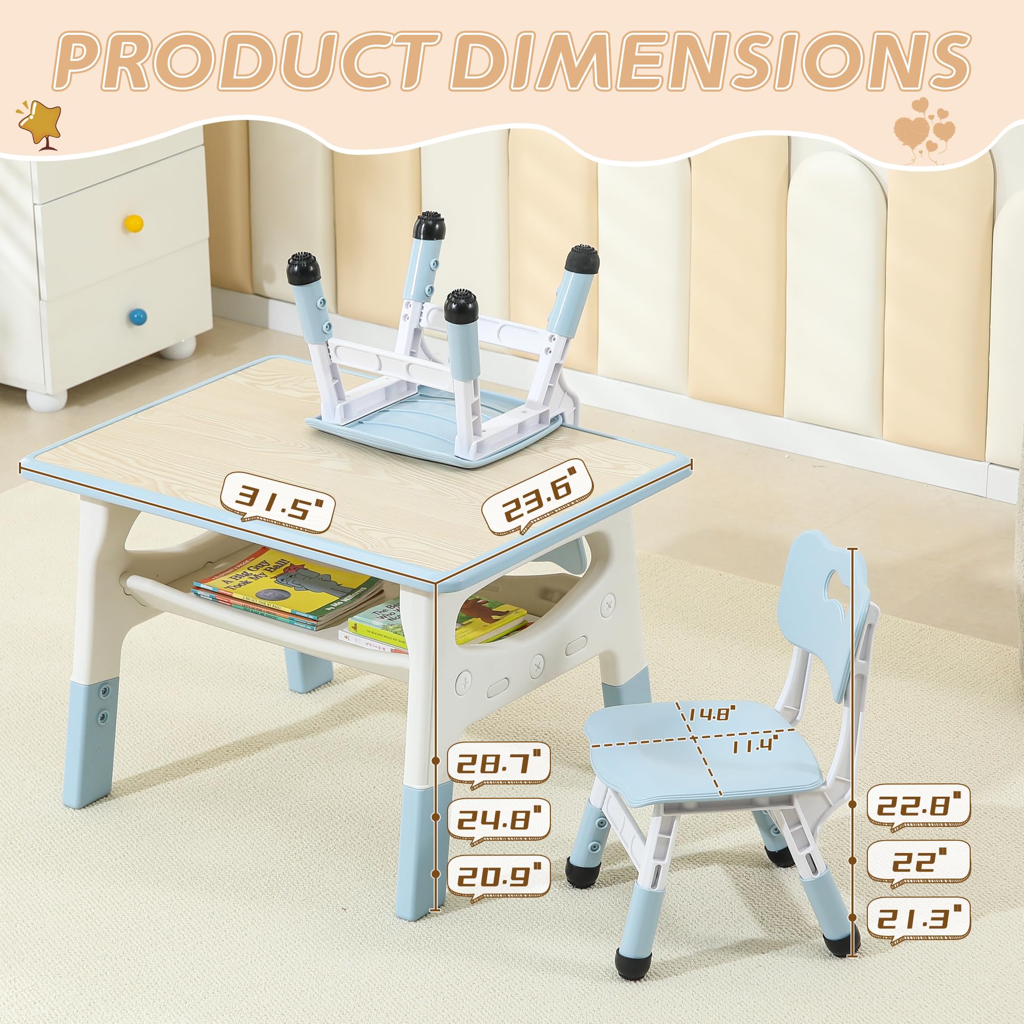 Height Adjustable Kids Table and Chair Set