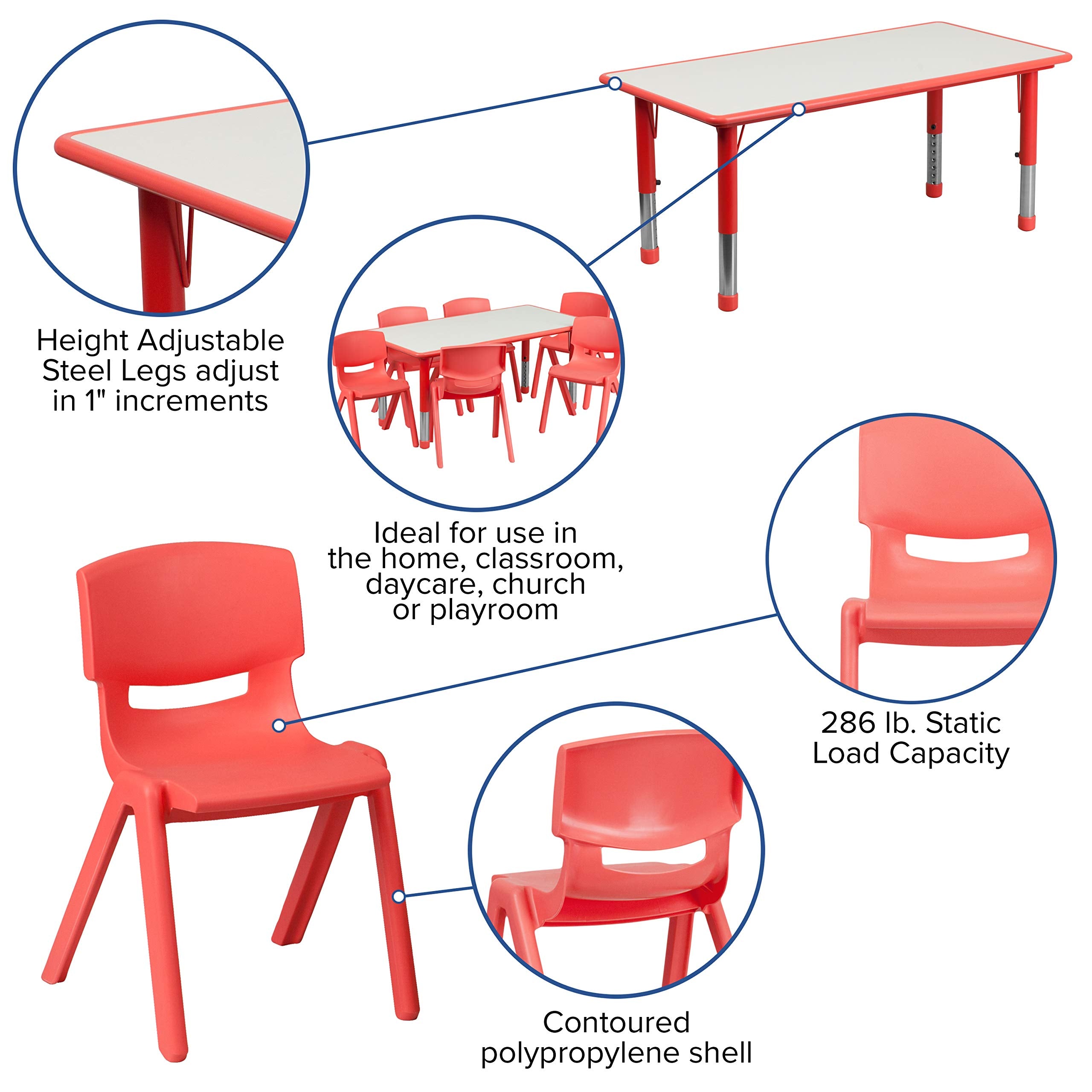 Red Plastic Activity Table Set with 6 Chairs