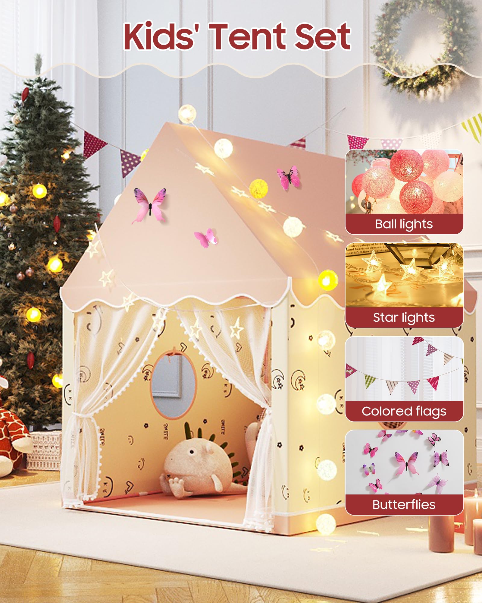 Kids Princess Play Tent with Lights and Decorations