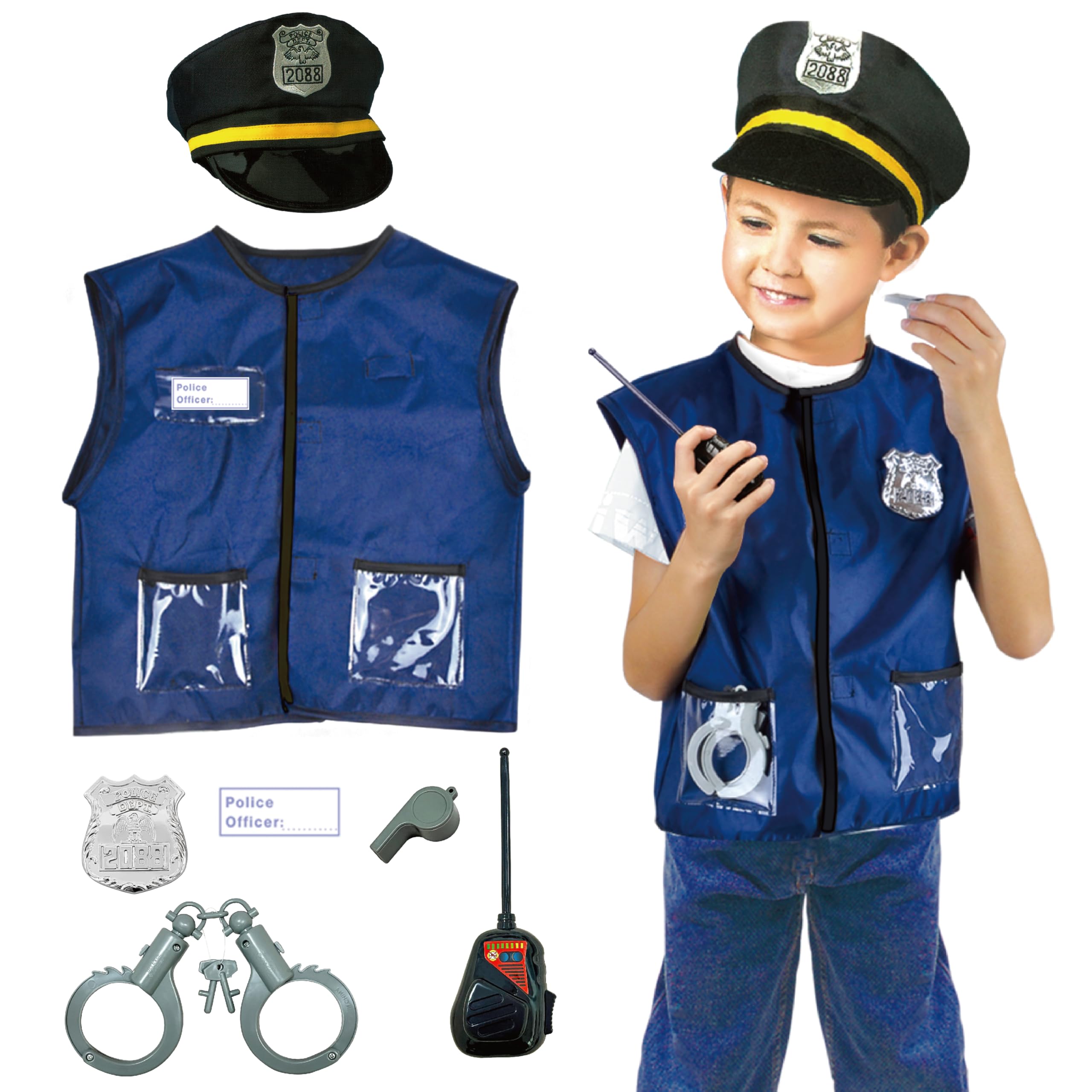 4 Sets Dress Up Clothes for Kids, Pretend Dress Up Trunk of Firefighter