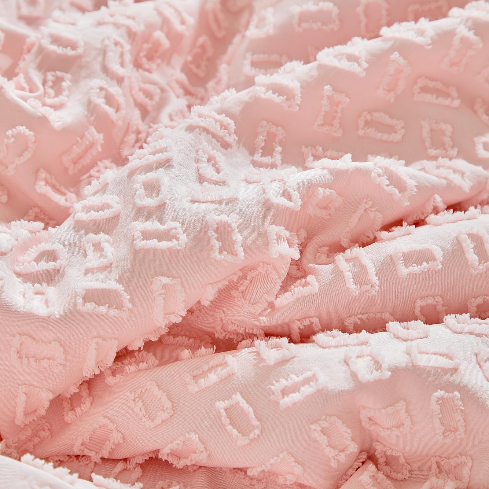 3 Pieces Tufted Crib Bedding Set with Ruffle Fringe, Pink Ruffled Comforter with Fitted Sheet and Bed Skirt, Soft and Embroidery Shabby Chic Boho Bohemian Jacquard Design for Baby Girls Boys