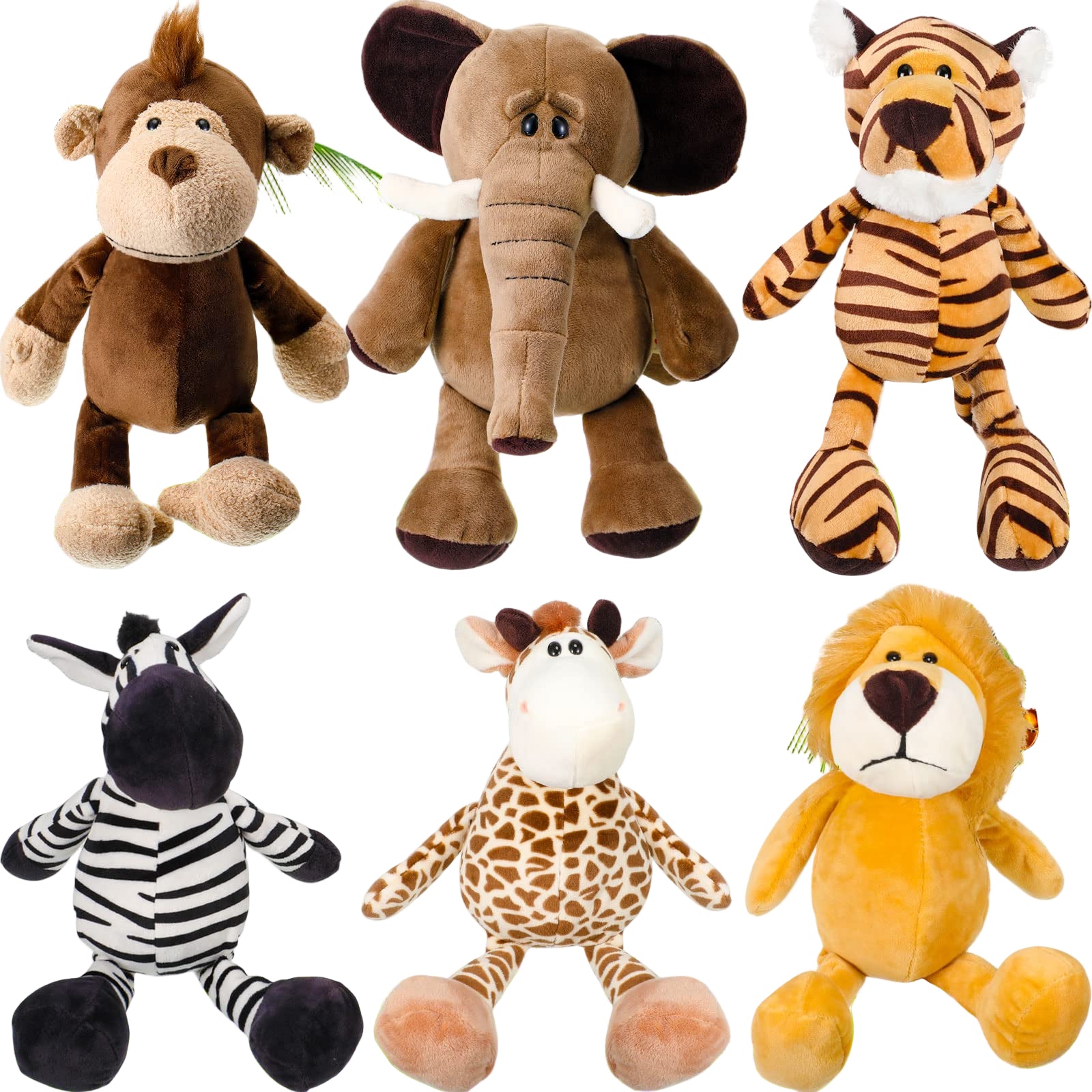 6 Pieces Safari Stuffed Animals Plush Jungle Animal Toys Set for Boys Girls