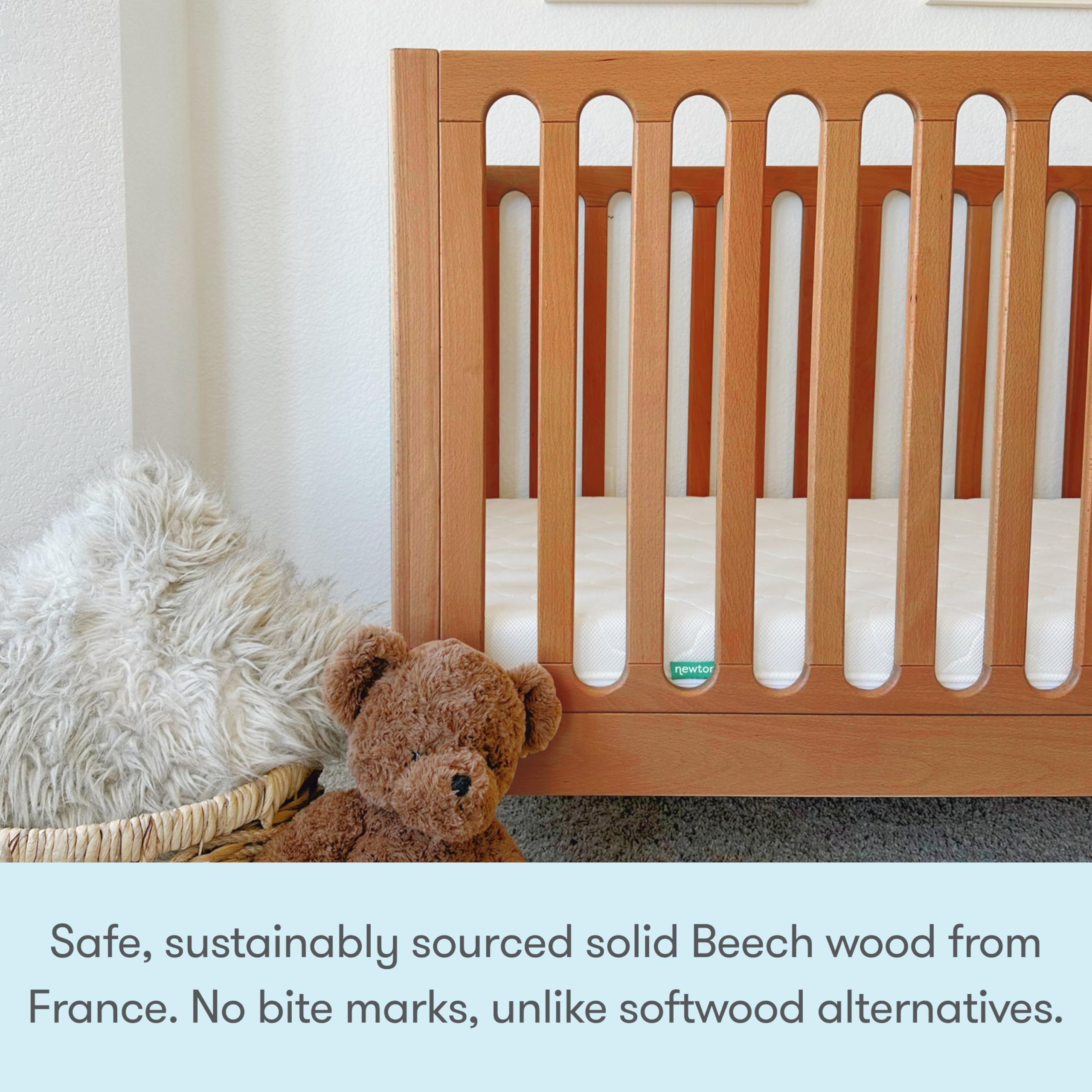 Convertible Crib Solid Beech Wood 3-in-1